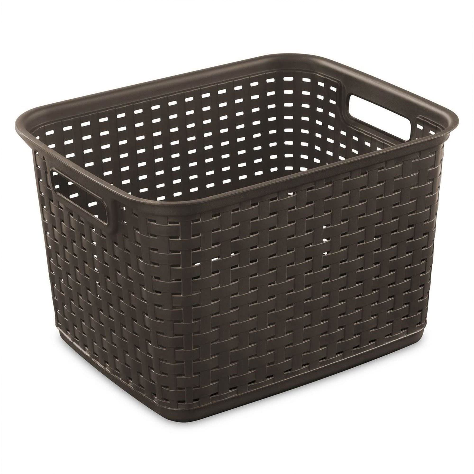 Sterilite Wicker Weave Plastic Laundry Hamper Storage Basket - 18 Pack, Brown | Foldable Clothes Bin for Bedroom, Bathroom & Dorm Organization