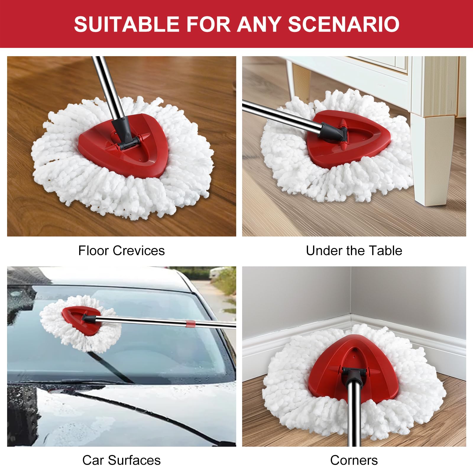 6 Pack Spin Mop Replacement Heads + 1 Mop Base - Compatible with O Cedar EasyWring Spin Mop - 100% Microfiber Deep Cleaning Refills - Machine Washable & Easy to Replace - Perfect for Hardwood Floors, Tile & Kitchen Cleaning