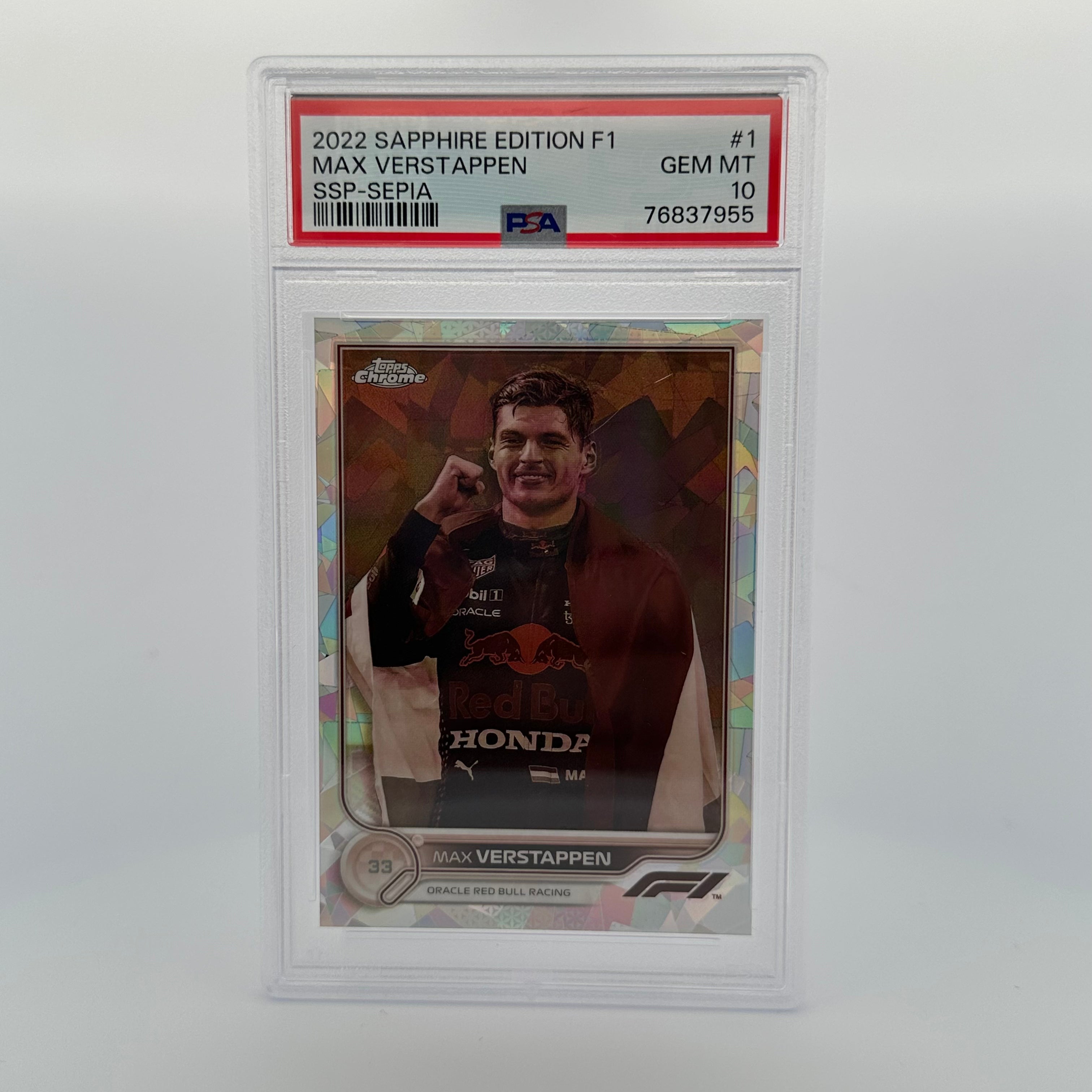 PSA 10 /100 Max Verstappen #1 Sapphire Edition SSP Sepia - Rare Collectible Trading Card for F1 Fans & Sports Memorabilia Enthusiasts - Perfect for Display, Investment & Racing Memorabilia Collections