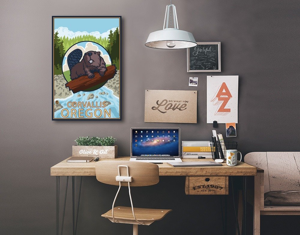 Lantern Press Corvallis Oregon Beaver Art Print - 16x24 Wrapped Canvas Wall Decor for Home & Office - Nature Inspired Wildlife Painting for Living Room, Bedroom, or Cabin Decor