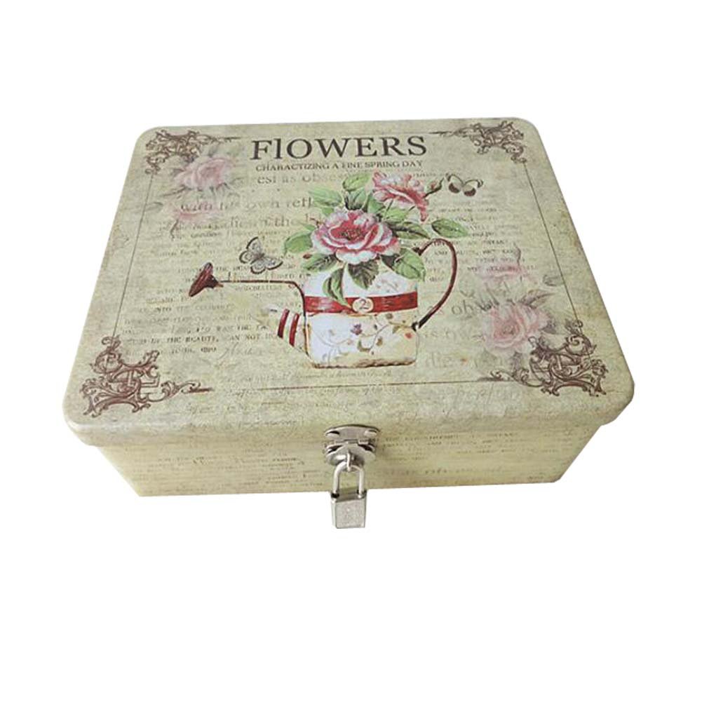 European Style Cosmetic Storage Tin Box with Lock - Vintage Decorative Metal Gift Box for Jewelry, Makeup & Keepsakes | Perfect for Travel, Home Organization & Special Occasions