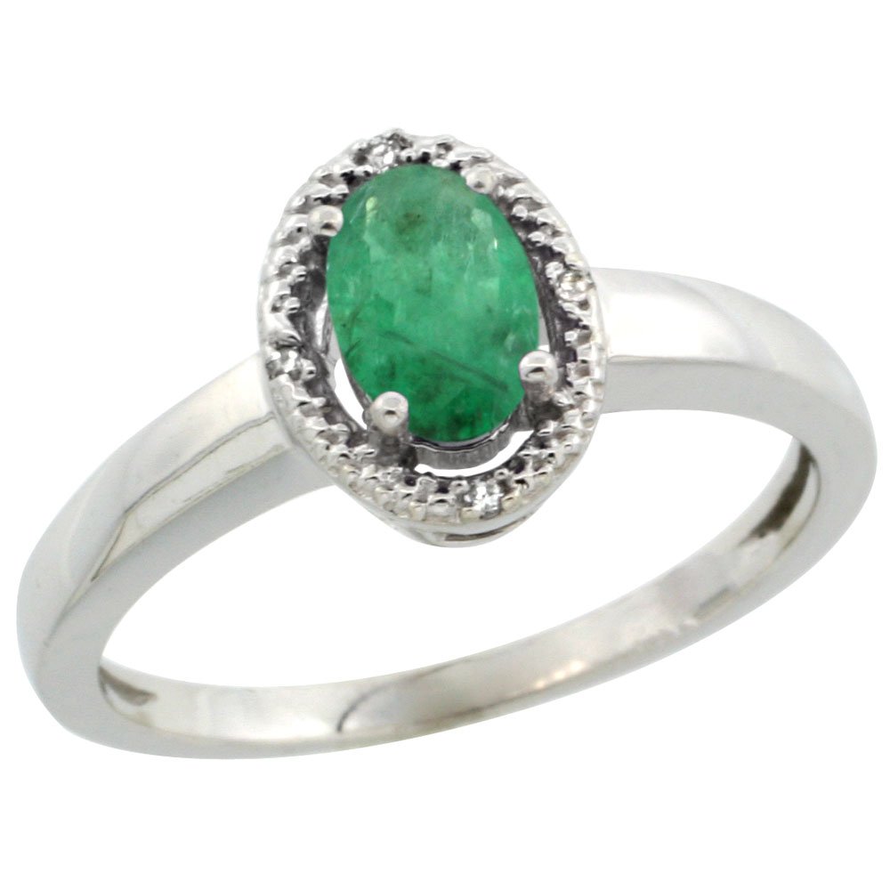 10K White Gold Diamond Halo Natural Oval Emerald Engagement Ring (6x4mm) Size 5-10 - Perfect for Proposals, Anniversaries & Bridal Jewelry