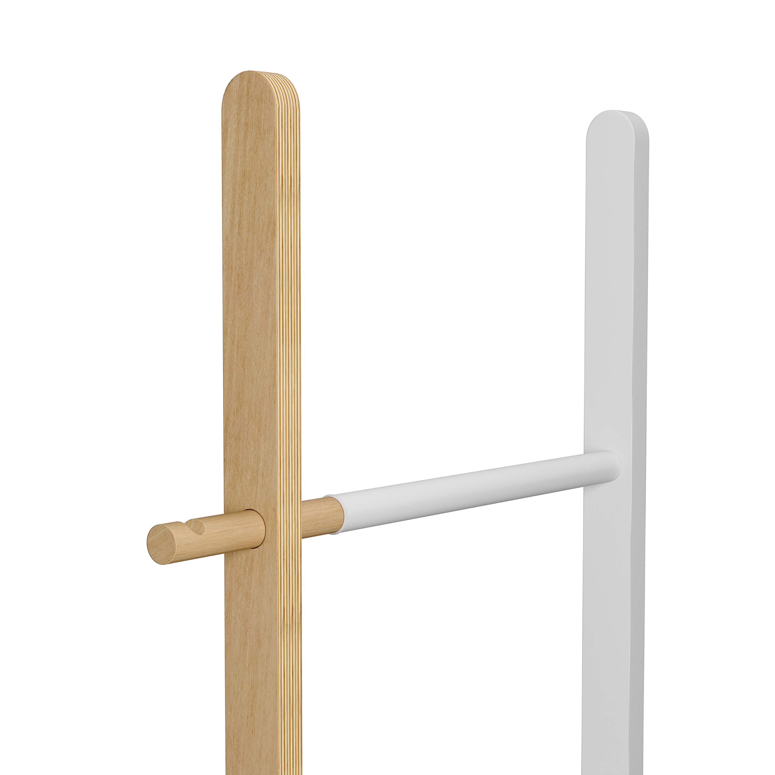 Umbra Hub Ladder - Expandable Freestanding Clothing Rack, Bathroom Towel Holder & Clothes Organizer in White/Natural - Perfect for Bedroom, Laundry Room & Small Space Organization