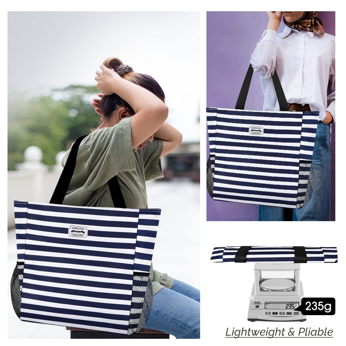 Burninger Large Waterproof Beach Bag for Women - Sandproof Tote with Zipper & Multiple Pockets - Ideal for Pool, Gym, Travel & Vacation - Durable & Spacious Carryall for Swimming, Shopping & Outdoor Activities