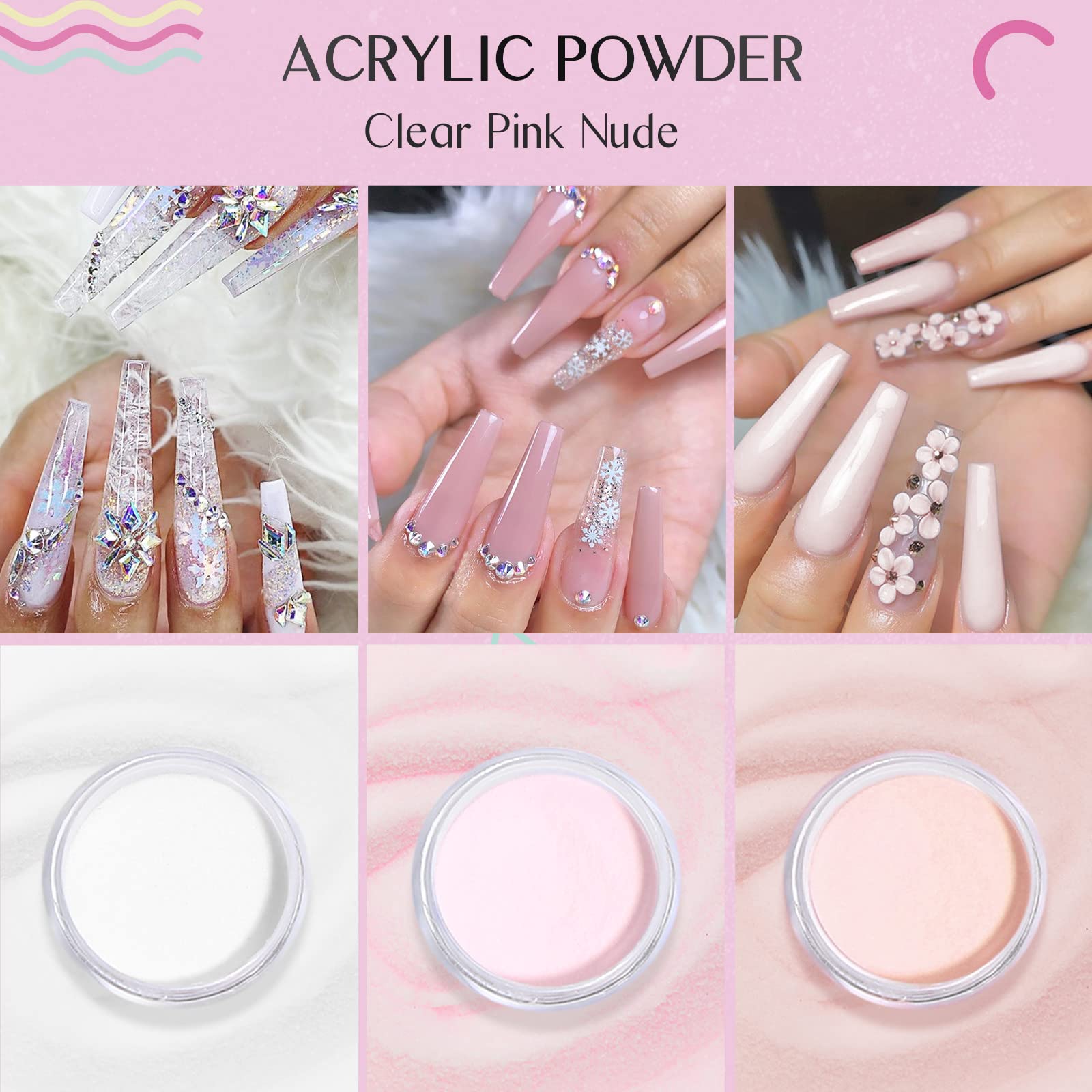 SAVILAND All-in-1 Acrylic Nail Kit with Clear Pink Nudes Acrylic Powder & Liquid - Professional Nail Art System with Brush & Forms for Salon & Home DIY | Perfect for Manicures, Nail Extensions & Creative Designs
