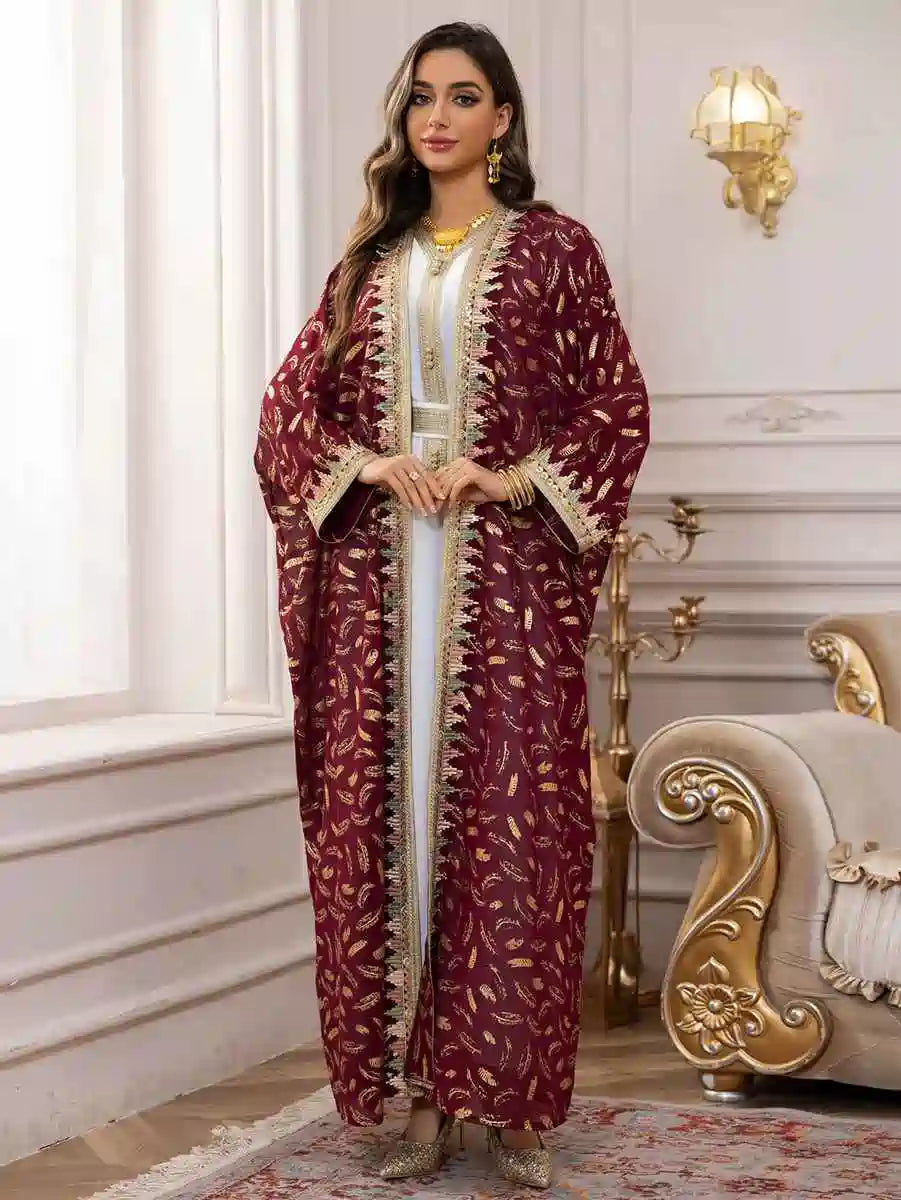 Elegant 2-Piece Eid Outfit - Bronzing Chiffon Caftan Kaftan Dress with Inner Sleeveless Dress #25454 for Women's Special Occasions, Parties & Festive Celebrations
