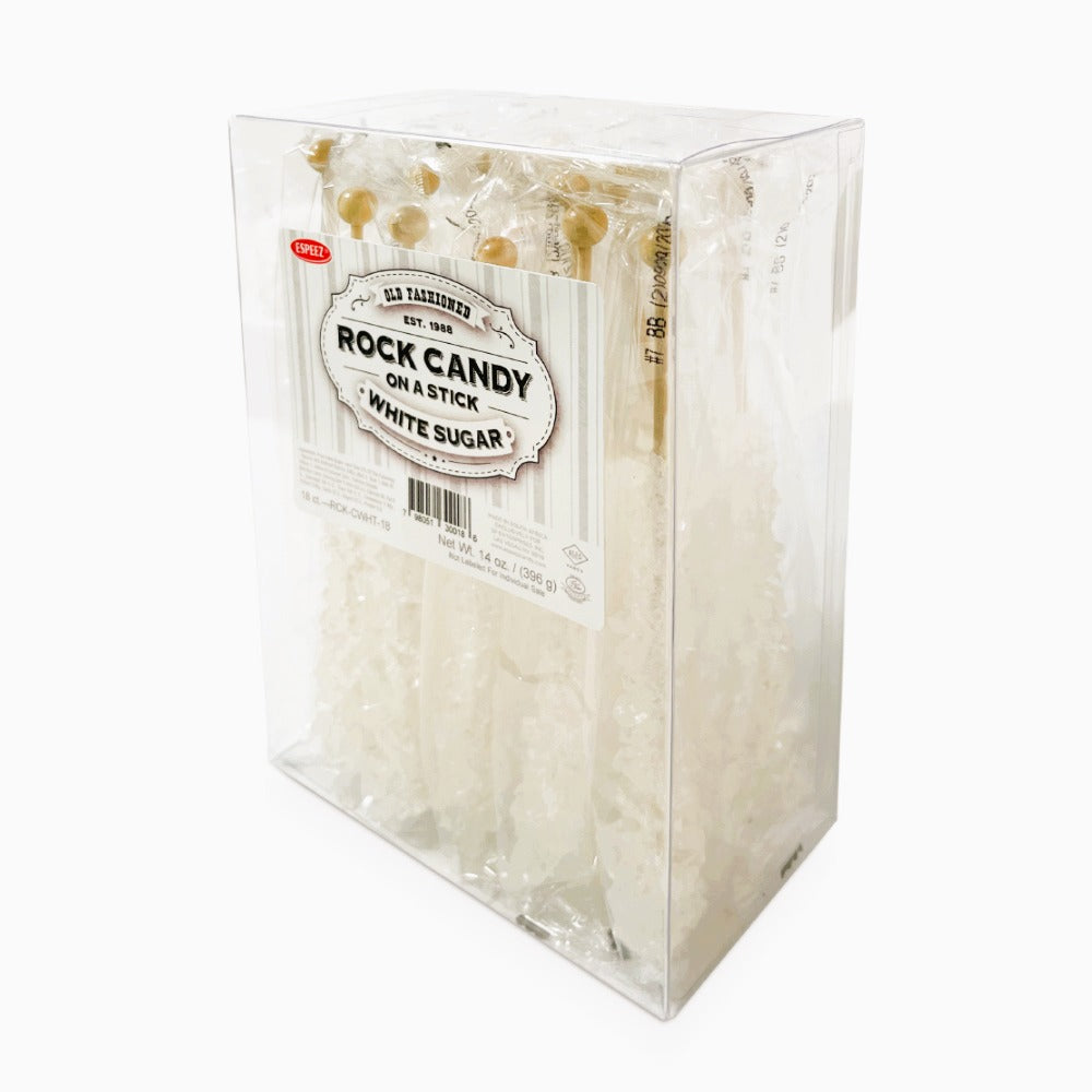 Espeez Old Fashioned Rock Candy Sticks - Natural White Sugar Candy, 18 Count Box - Perfect for Parties, Gifts & Dessert Decorations