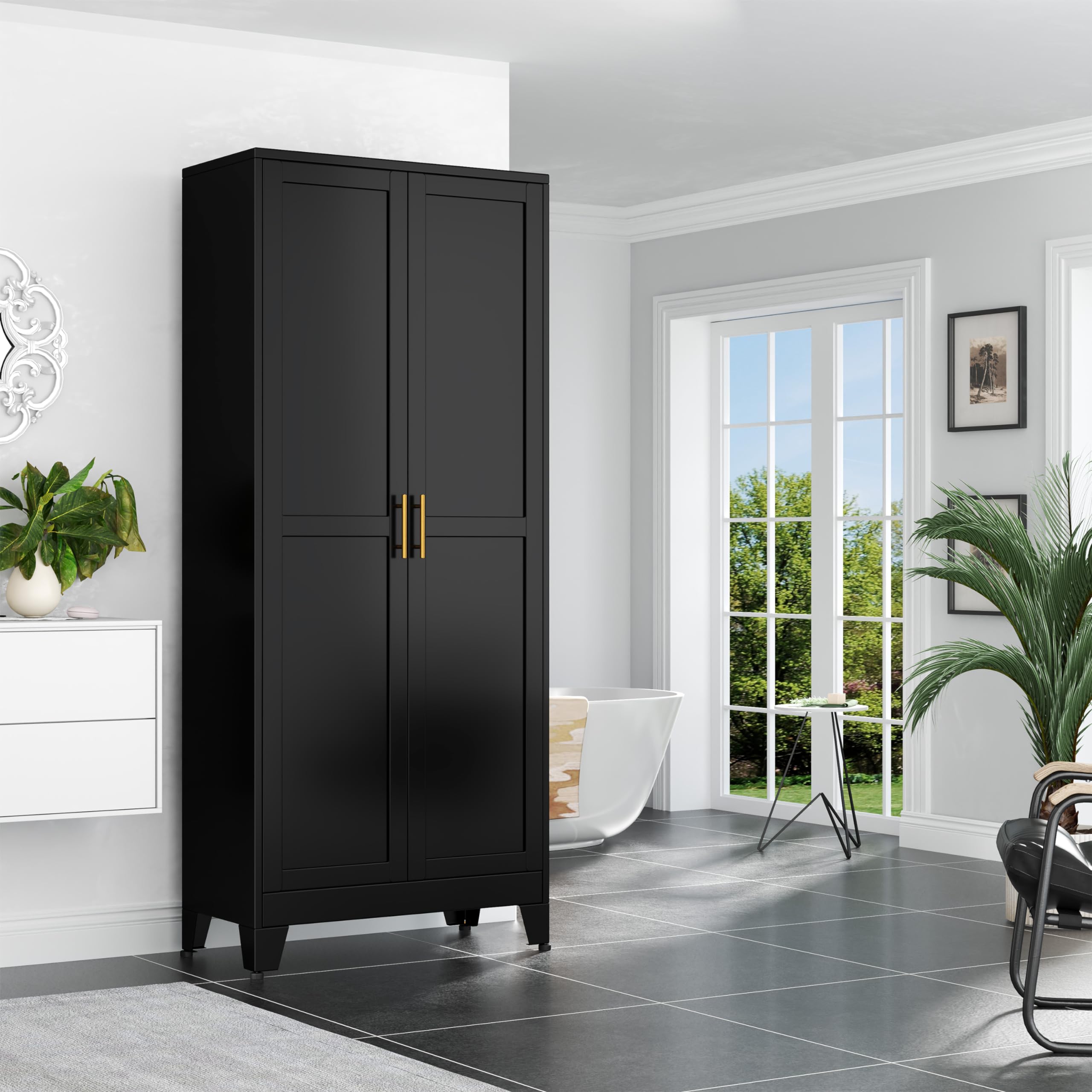 Kitchen Pantry Storage Cabinet with Doors & Adjustable Shelves - 75