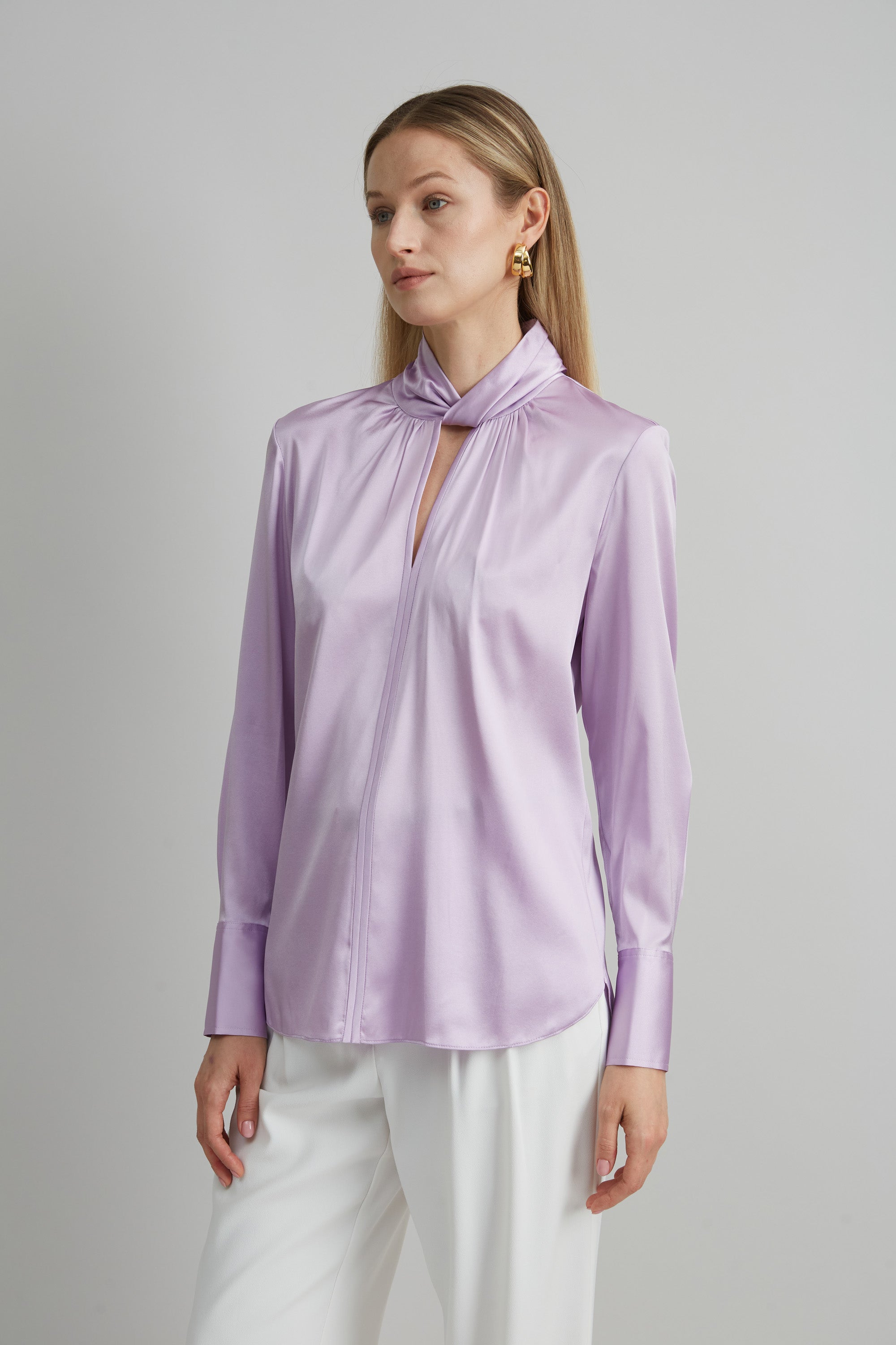 Silk Satin Twist Shirt for Women - Elegant Blouse with Long Sleeves & Button Front - Perfect for Office Wear, Date Nights & Special Occasions