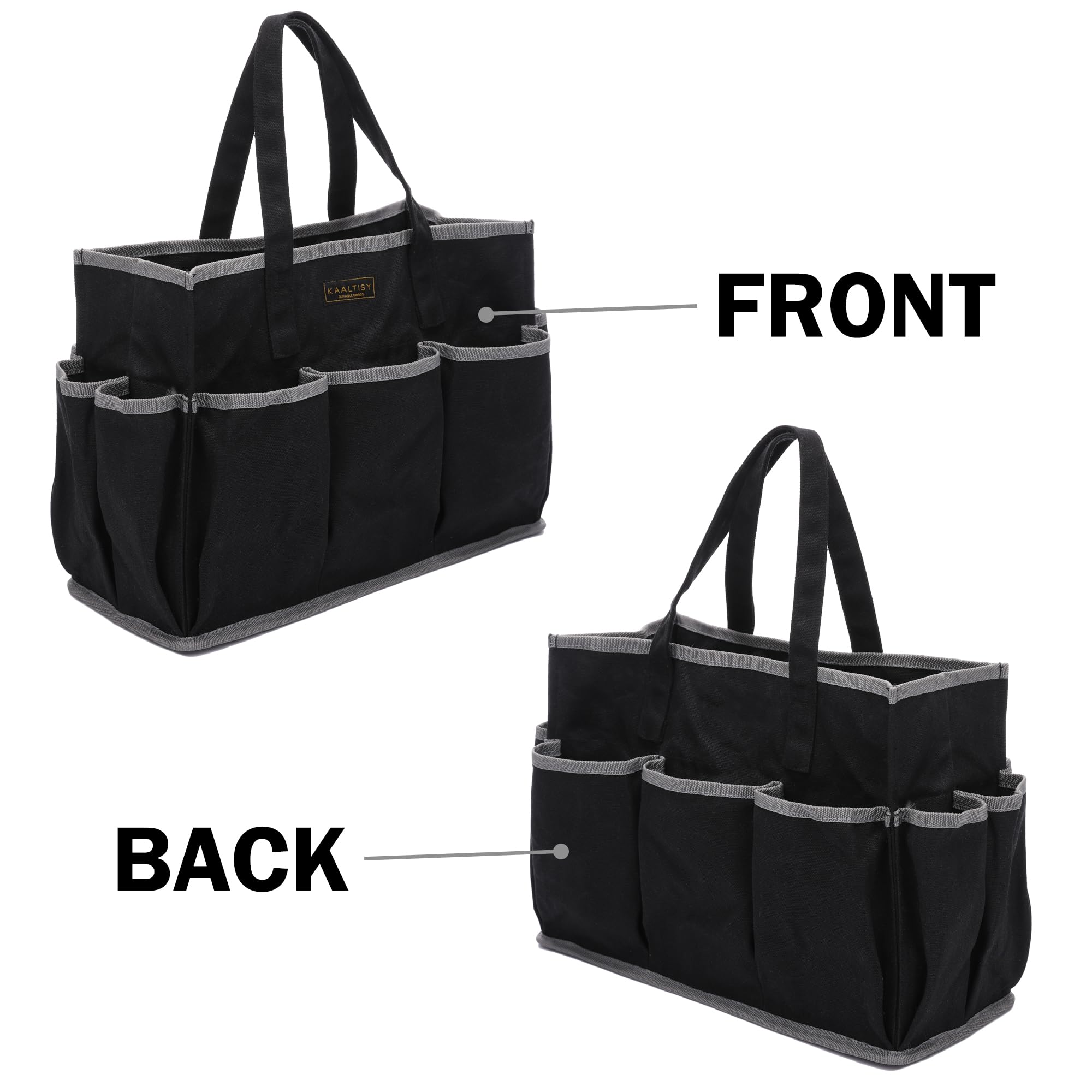 Durable 16OZ Waxed Canvas Tool Tote Bag with Large Main Compartment & 10 Small Pockets - Heavy Duty Multi-Pocket Tool Organizer for Mechanics, Gardeners & DIY Craftsmen | Perfect for Workshop, Garage & Outdoor Projects | Black