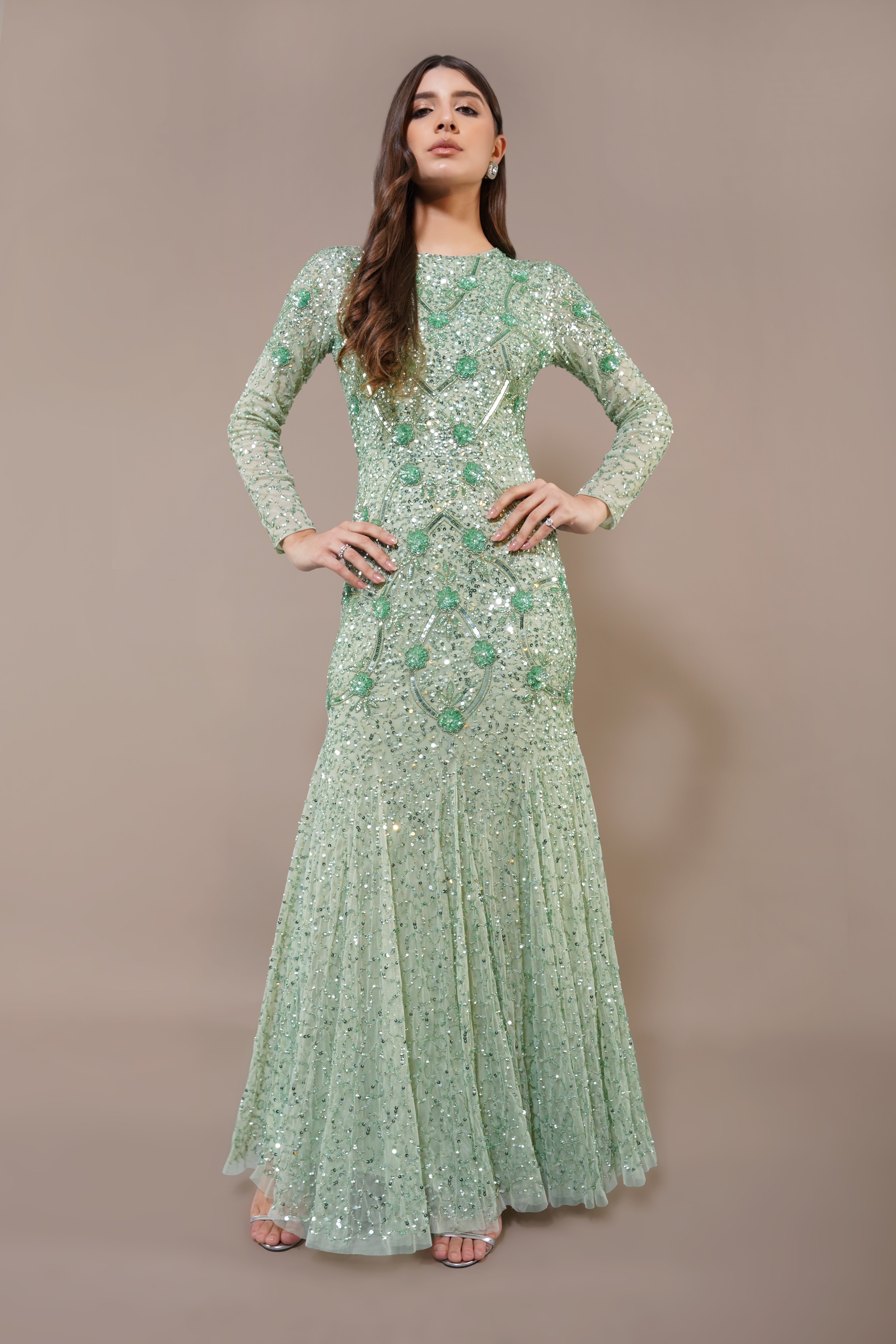 Zinnia Embellished Maxi Dress in Sage Green - Floral Bohemian Summer Dress for Women, Perfect for Beach Vacations, Weddings & Outdoor Parties