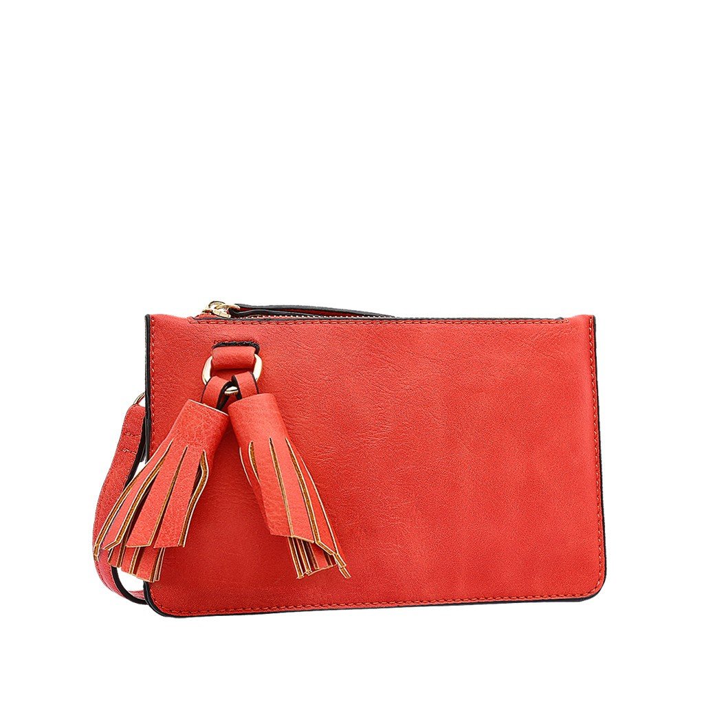 Melie Bianco Farah Vegan Leather Tassel Wristlet Crossbody Bag for Women | Coral Pink Small Purse | Perfect for Parties, Shopping & Everyday Use