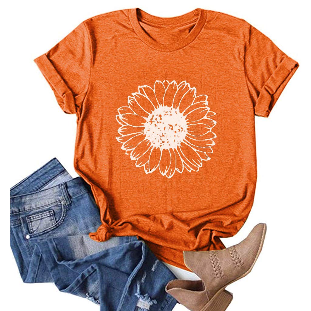 Women's Sunflower Graphic Print Funny T-Shirt - Casual Summer Tee Tops for Everyday Wear & Outdoor Activities