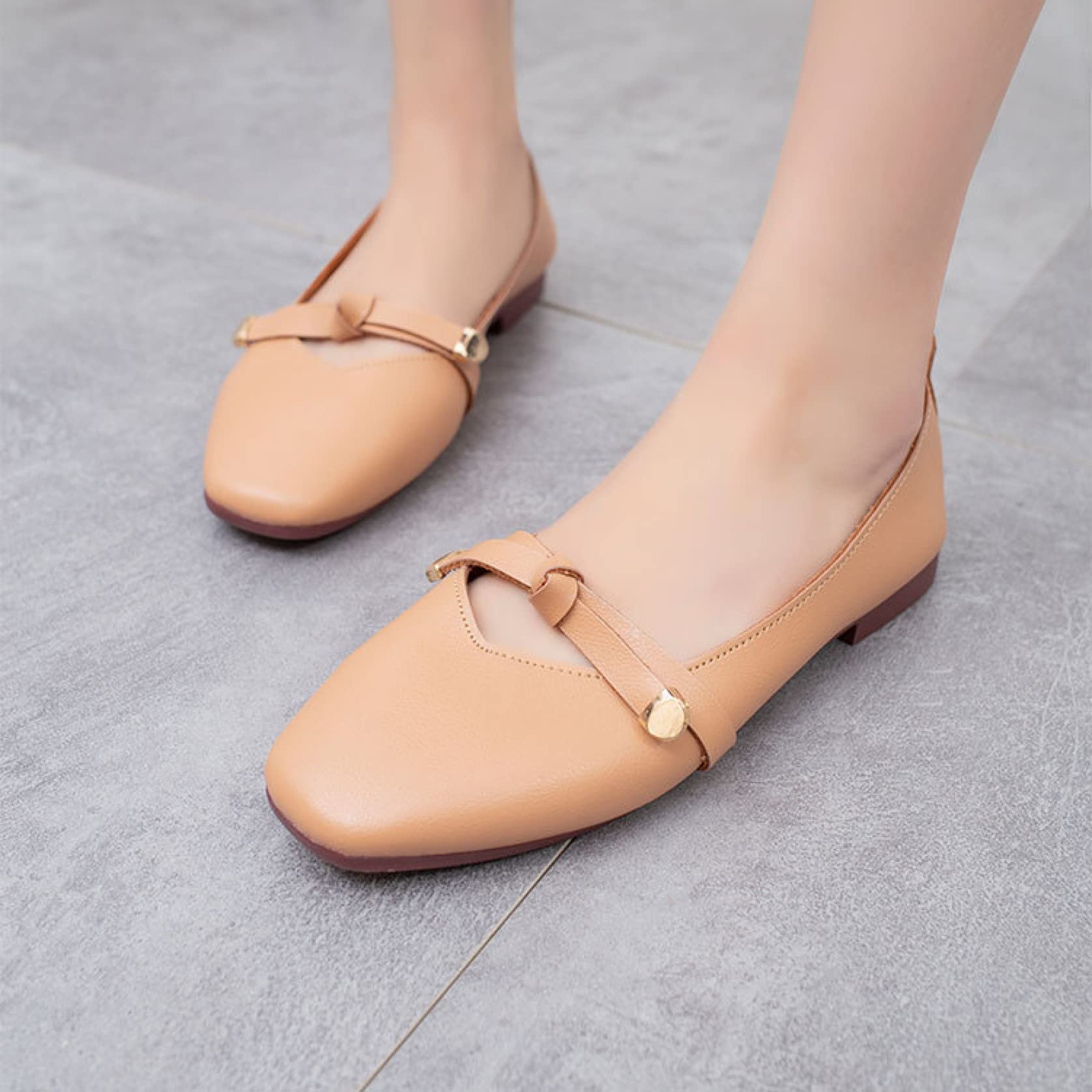 Lightweight PU Square Toe Loafers for Women - Stylish Bow-Knot Slip-On Flats - Comfortable Casual Shoes for Work, Office & Daily Wear