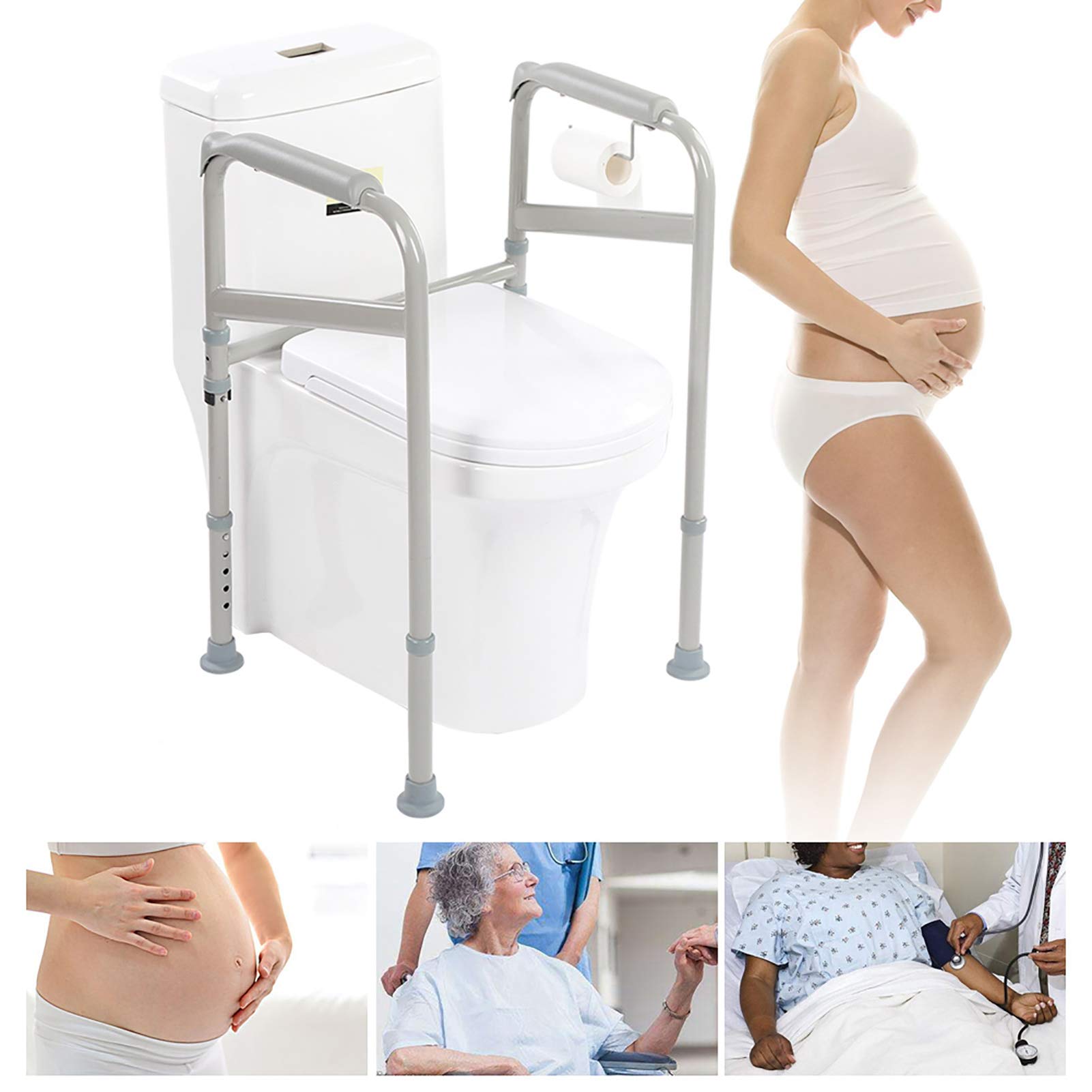 Ejoyous Adjustable Height Toilet Safety Rail (65-86cm) - Non-Slip Bathroom Handrail for Elderly & Disabled - Waterfall Design Armrest for Home Use - Perfect for Bathroom Safety & Mobility Assistance