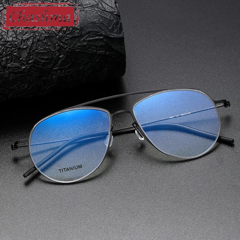 Titanium Eyeglasses for Men - Full Rim Oval Double Bridge Frame 45507 | Lightweight & Durable | Perfect for Work, Reading & Everyday Use