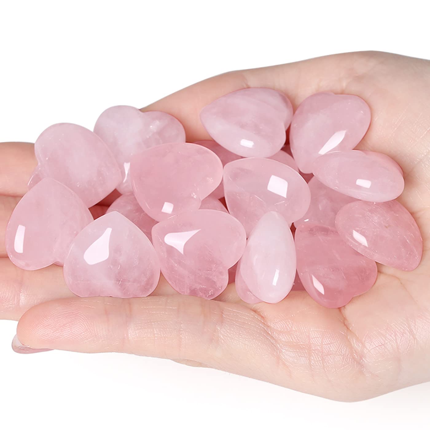 10Pcs Natural Rose Quartz Heart Stones - Polished Reiki Healing Crystals, Pink Gemstone Gifts for Mom, Mother's Day, Valentine's Day - Meditation, Yoga, Home Decor, Spiritual Healing