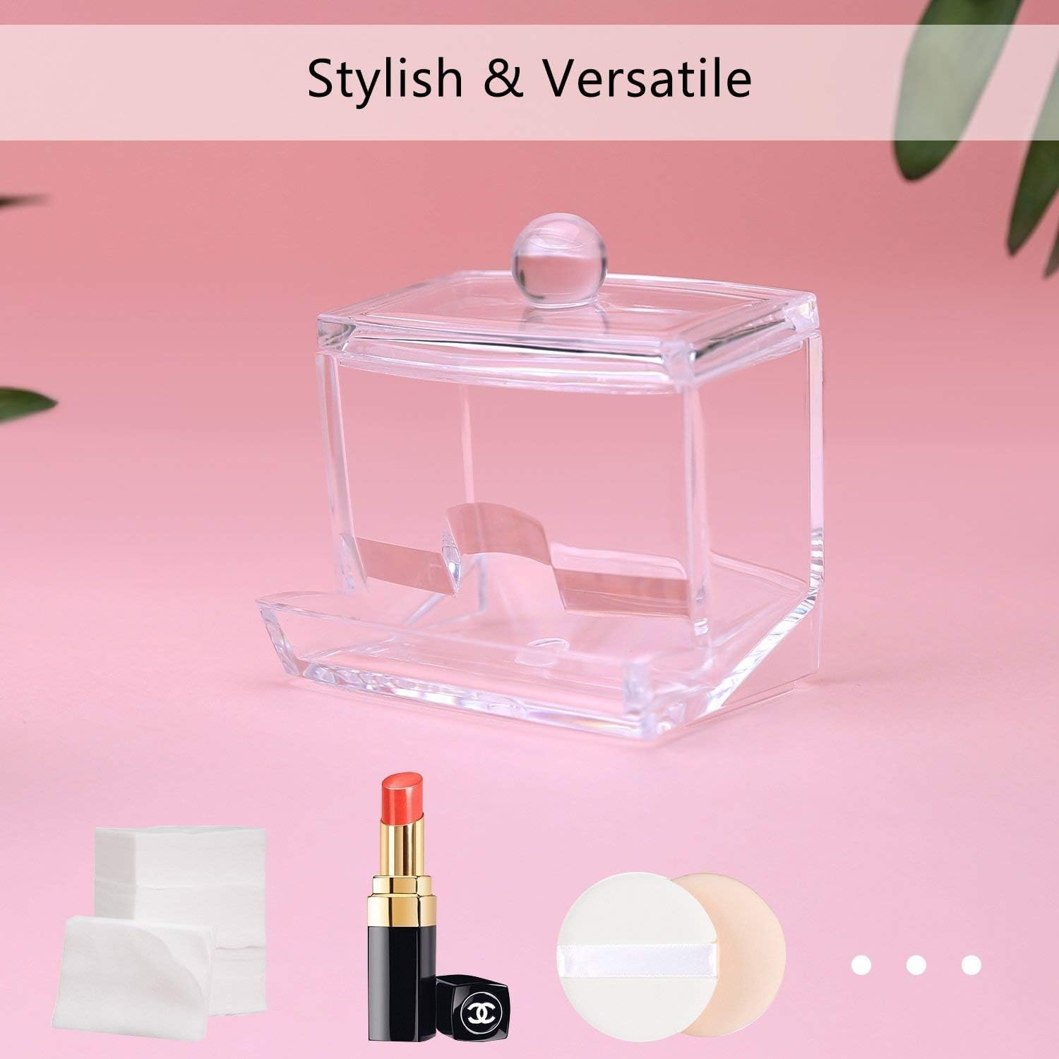 LANTRO JS Clear Acrylic Cotton Holder Organizer - Cotton Swab & Ball Dispenser with Lid for Makeup Pads, Cosmetics | Bathroom & Vanity Storage Solution