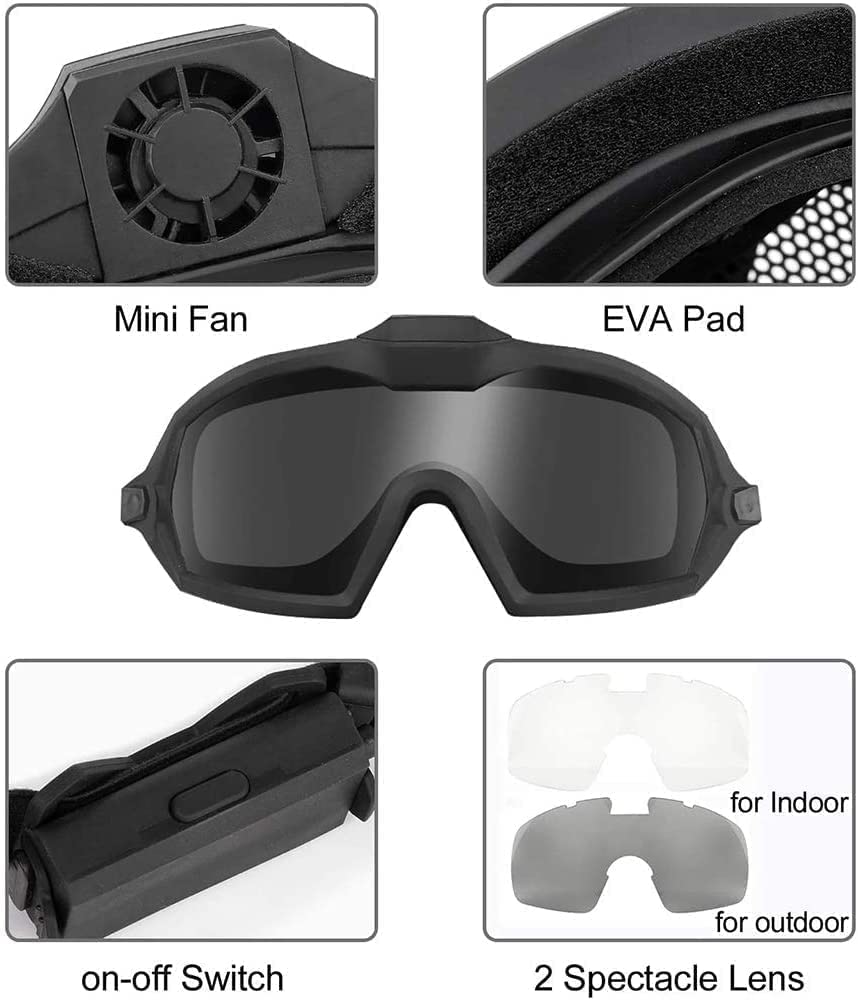 Tactical Airsoft PJ Helmet with Full Face Protection & Detachable Anti-Fog Goggles - Ideal for BB Gun, Paintball, and CS Games | Perfect for Outdoor Sports, Military Simulation, and Airsoft Battles