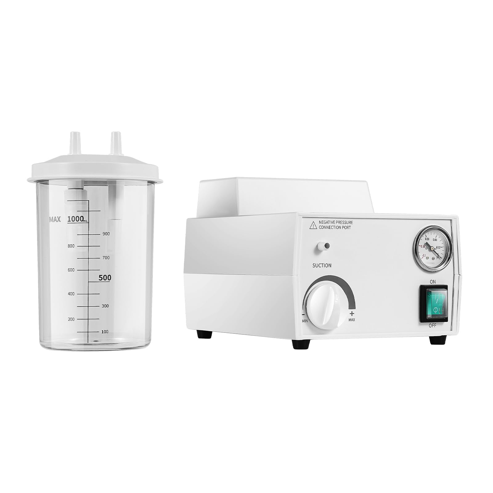 Portable Vacuum Suction Unit - 1000mL Veterinary Suction Machine for Home & Clinic Use - Compact 7.71x9.25x9.57in White Medical Device - Ideal for Pet Care, Wound Drainage & Emergency Situations
