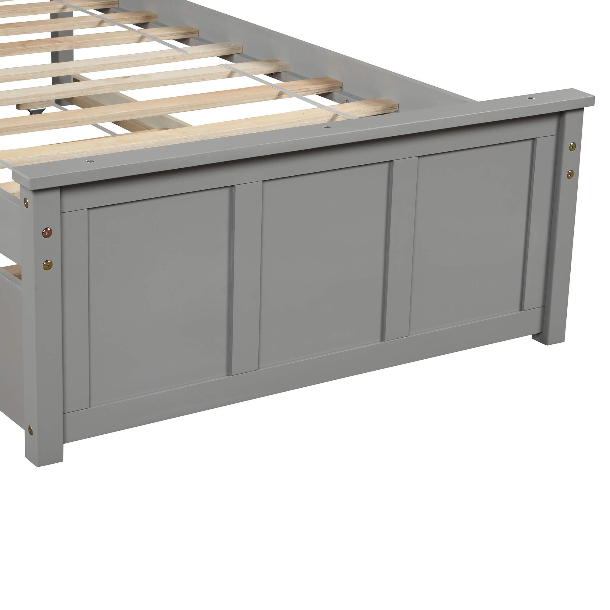 Twin Platform Bed with Trundle, Wood Slat Support - No Box Spring Needed (Gray) for Small Spaces & Guest Rooms