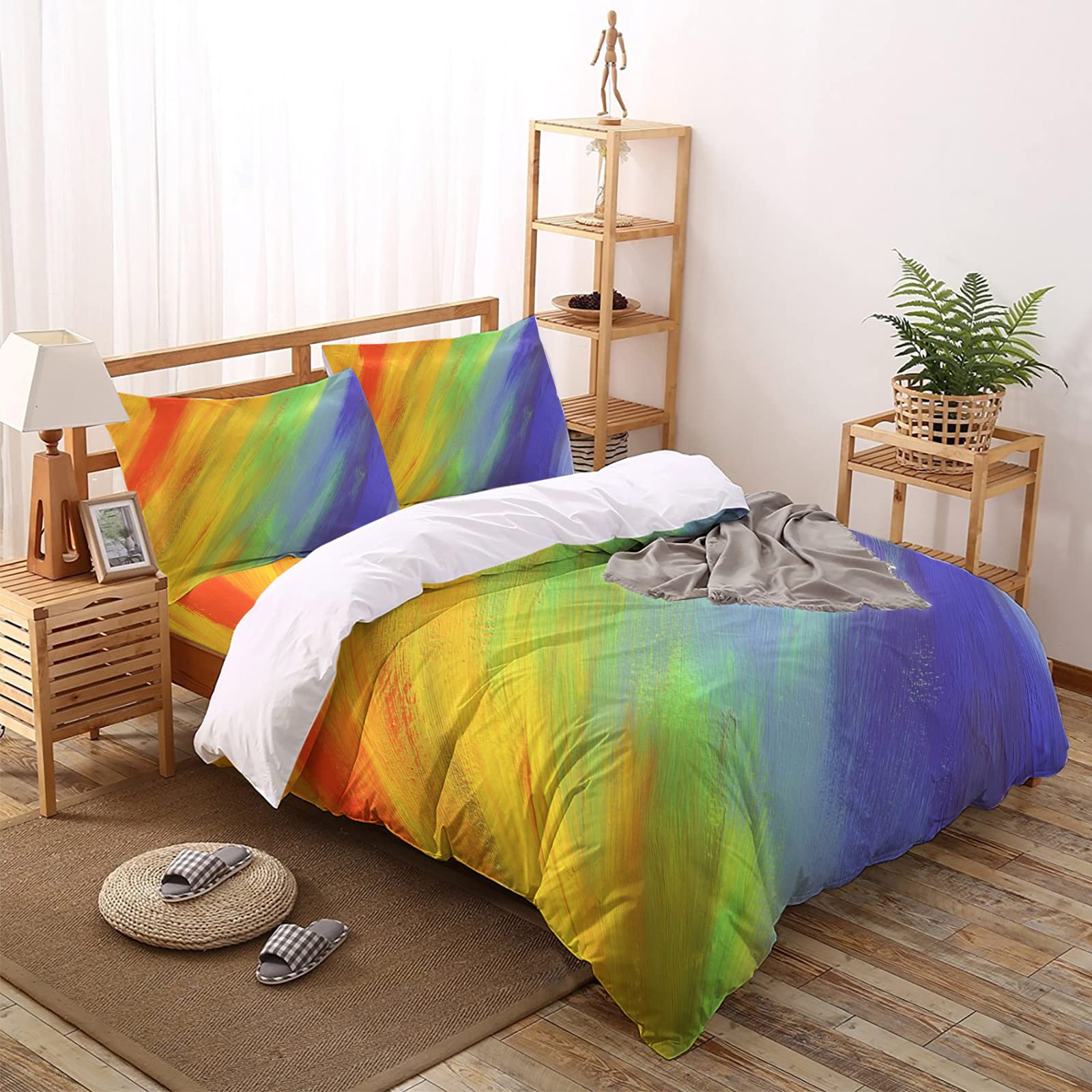 Fangship 4-Piece Rainbow Oil Painting Duvet Cover Set - Gradient Abstract Art Design, Ultra Soft Comforter Cover with Zipper Closure & Corner Ties - Perfect for Modern Bedrooms, Guest Rooms & Dorm Decor