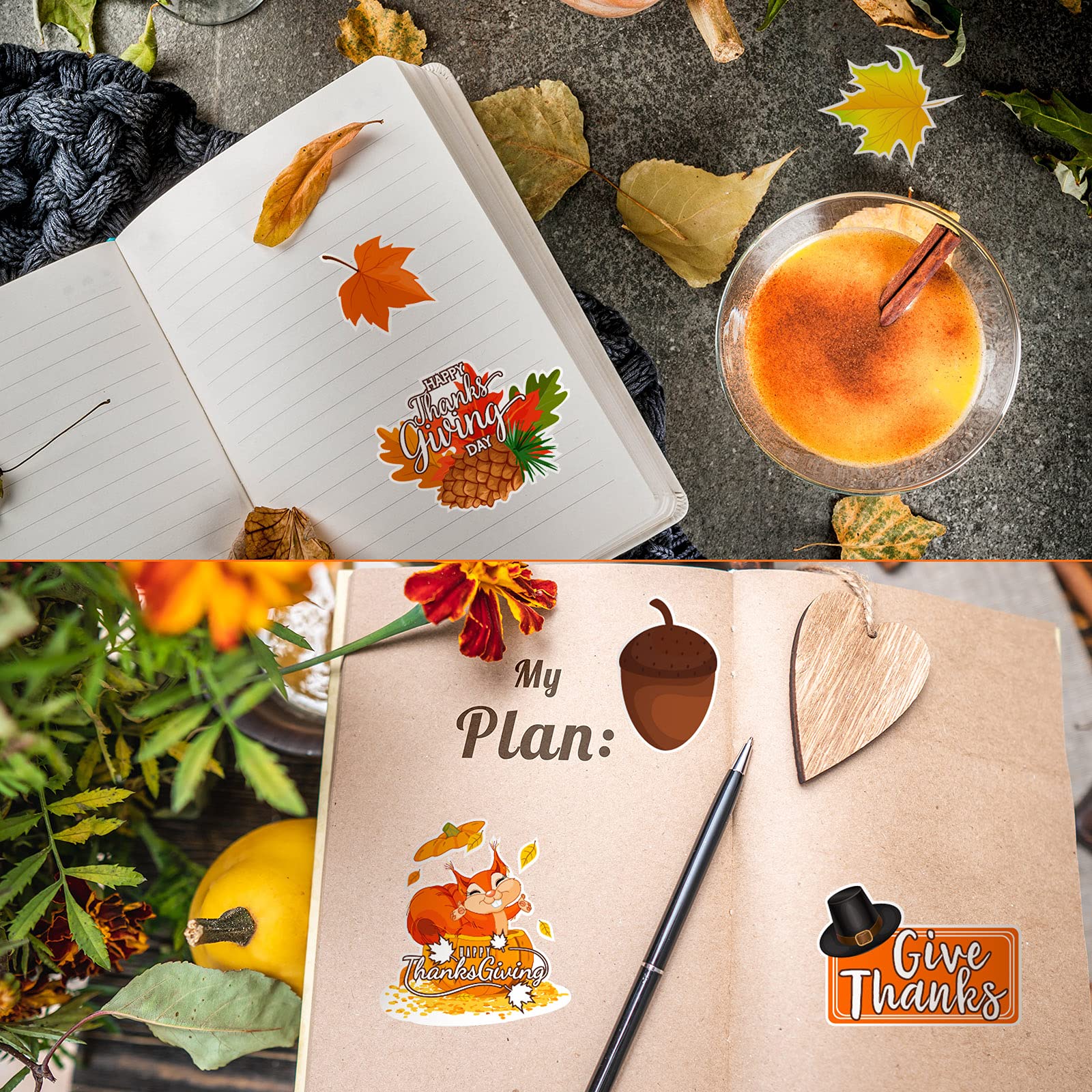 330-Piece Thanksgiving Sticker Set - Fall Autumn Turkey, Pumpkin, Maple Leaves, Squirrel & Corn Stickers for Thanksgiving Party Decorations, Scrapbooking, DIY Crafts & Holiday Greeting Cards