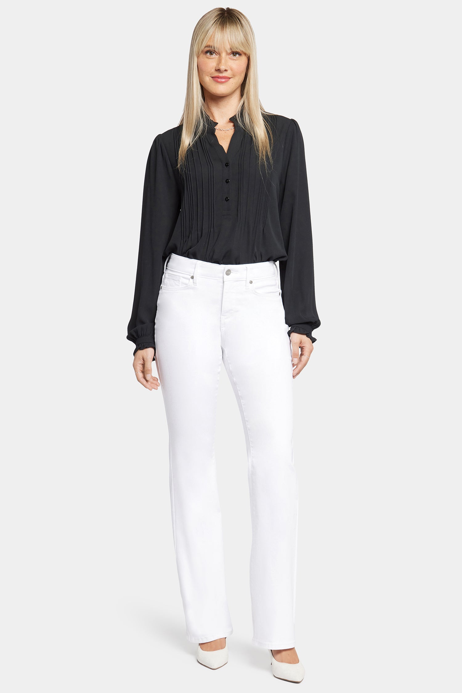 Blake Slim Flared Jeans for Women - High Waist Stretch Denim Pants in Optic White | Casual & Party Wear
