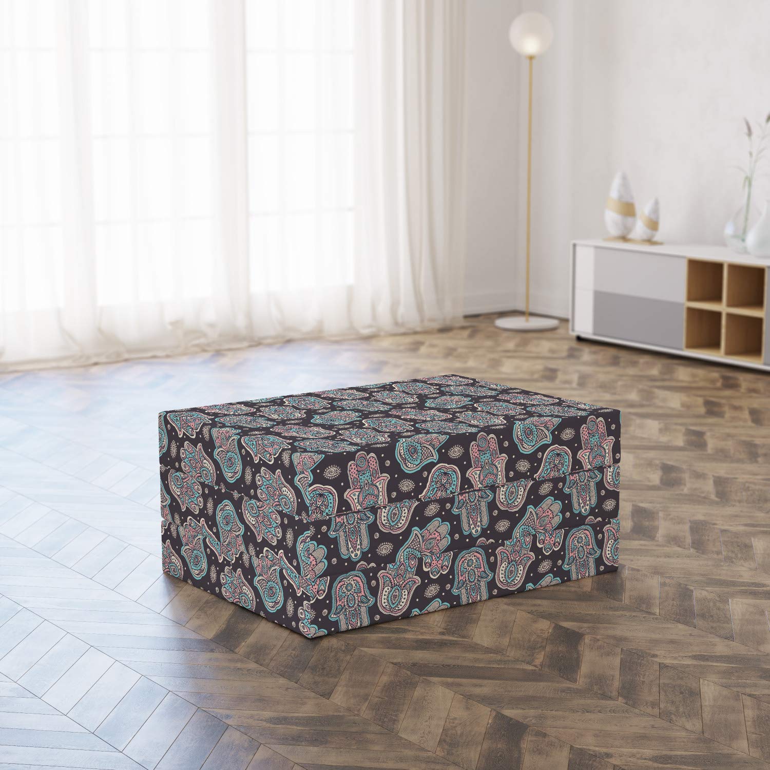 Ambesonne Traditional Foldable Mattress - Hamsa Hands Paisley Art Design, 74.8
