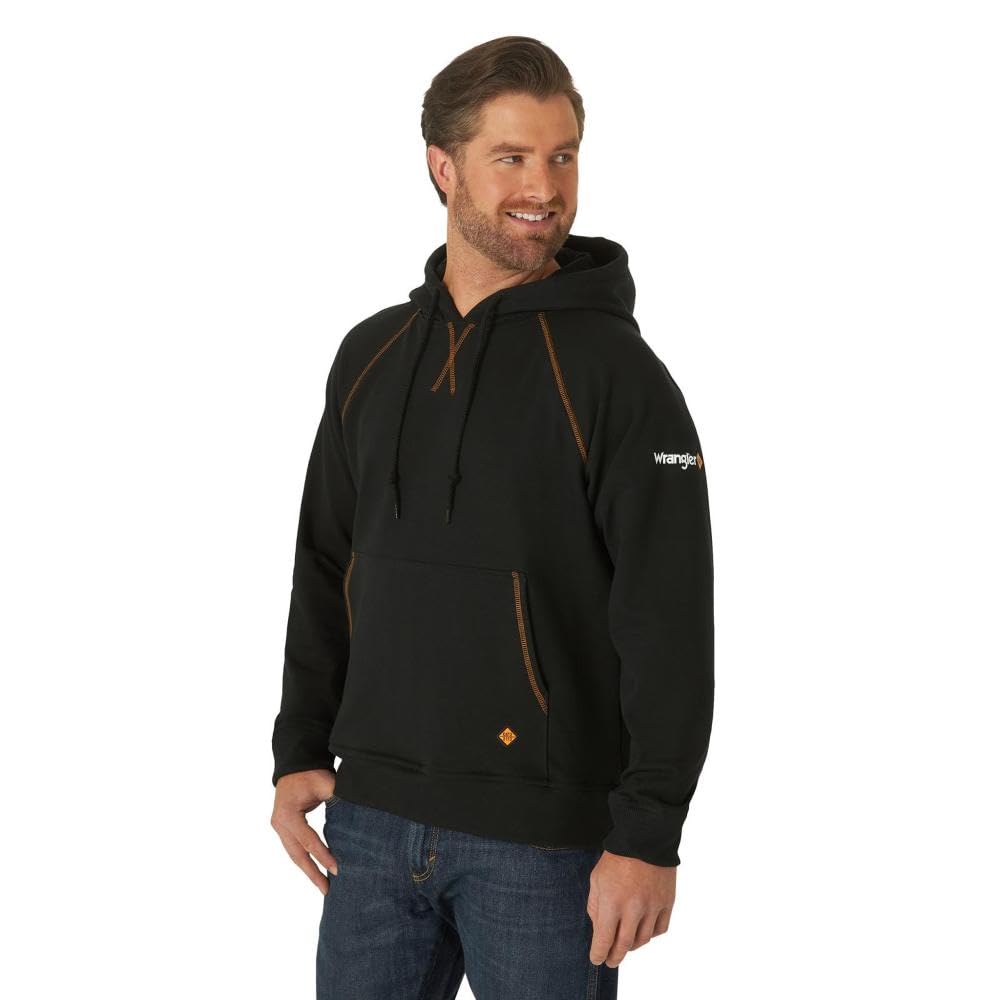 Wrangler Men's Flame Resistant Hooded Sweatshirt - FR Cotton Blend Workwear for Construction & Outdoor Safety