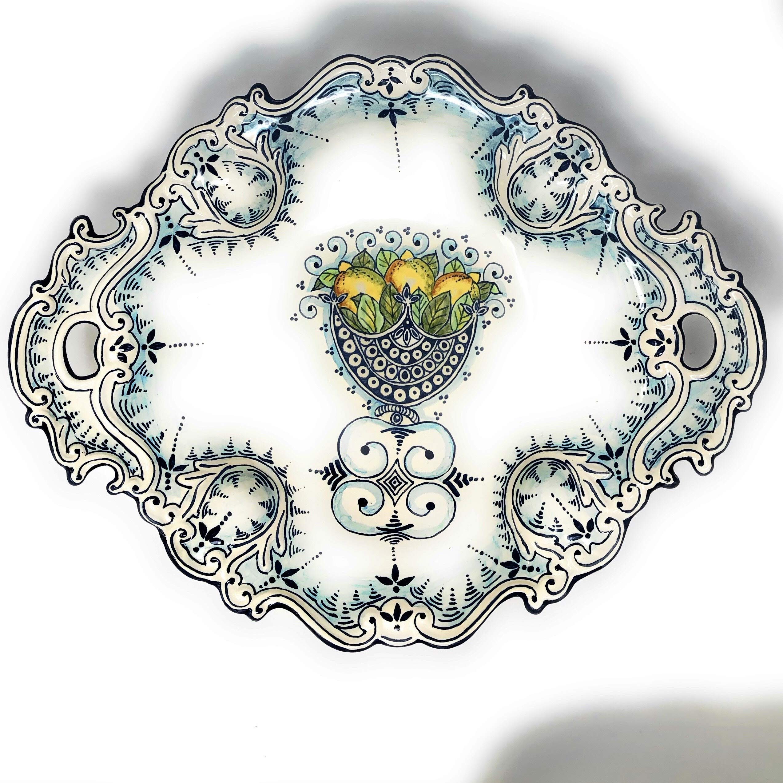 Italian Ceramic Art Pottery - Hand Painted Tuscan Lemon Fruit Bowl Centerpiece by CERAMICHE D'ARTE PARRINI | Made in Italy | Perfect for Kitchen Decor, Dining Table Centerpiece, and Gift Giving