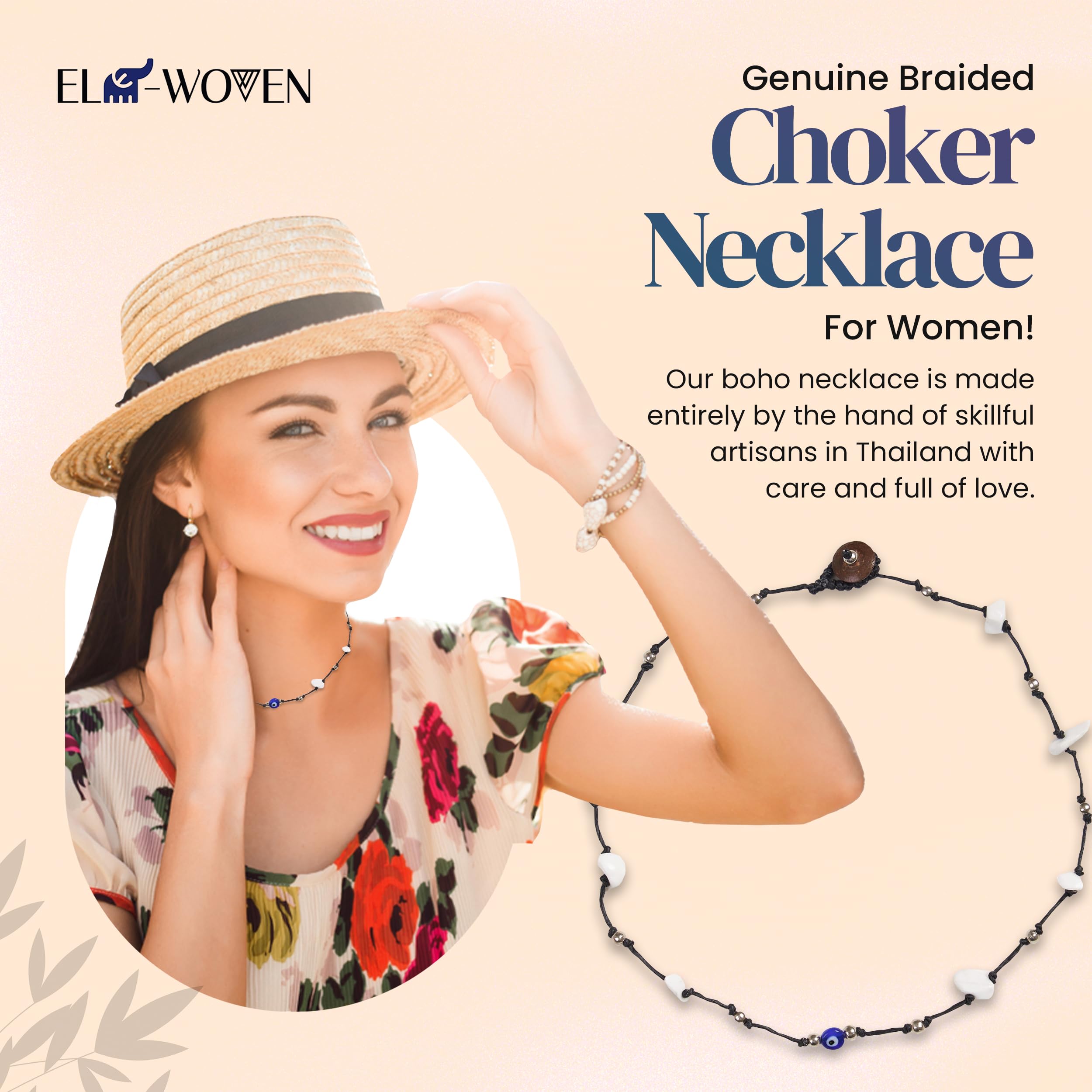 Handmade Leather Beaded Necklace for Women & Men - 16
