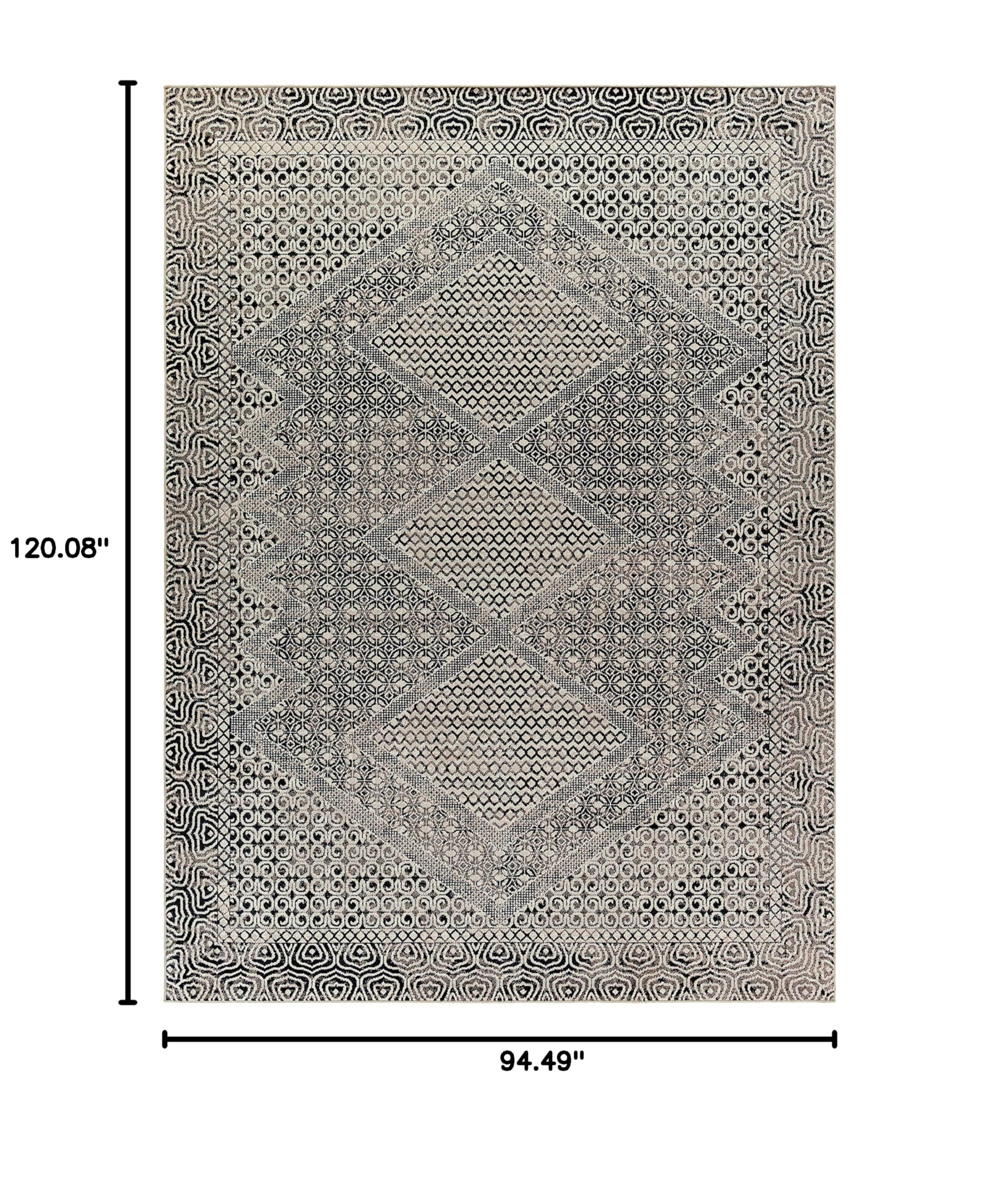 Hauteloom Consuelo Washable Area Rug - Soft Modern Black & Gray Rug for Living Room, Bedroom - 7'10