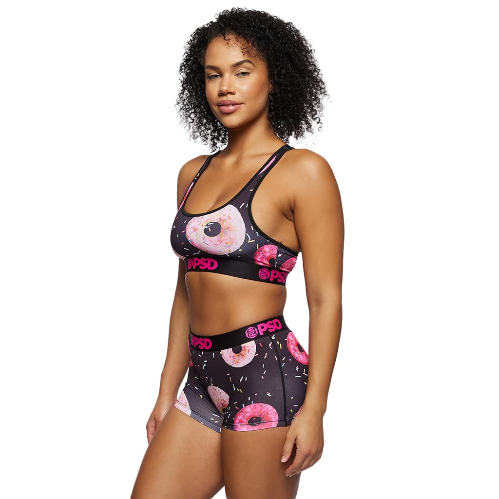 PSD Women's Donut Kill My Vibe Sports Bra - Black Size S | High Support Workout Top for Yoga, Running & Gym