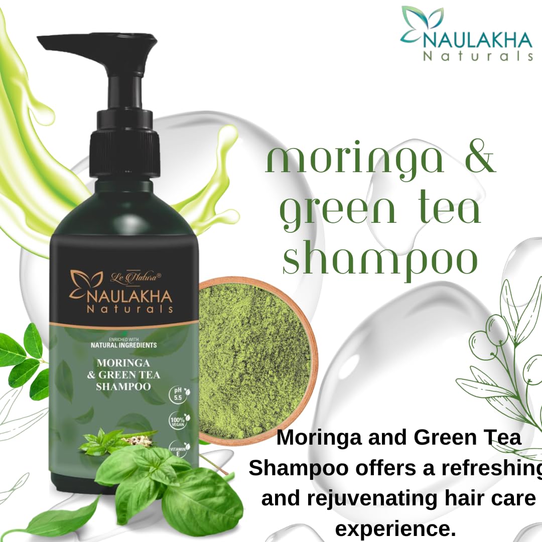 **Le Natura Naulakha Naturals Moringa & Green Tea Shampoo for Dry, Frizzy Hair – Anti-Hair Fall, Anti-Dandruff, Volumizing – Vegan, Cruelty-Free, No Harsh Chemicals (300ml) – Perfect for Daily Hair Care & Scalp Health**