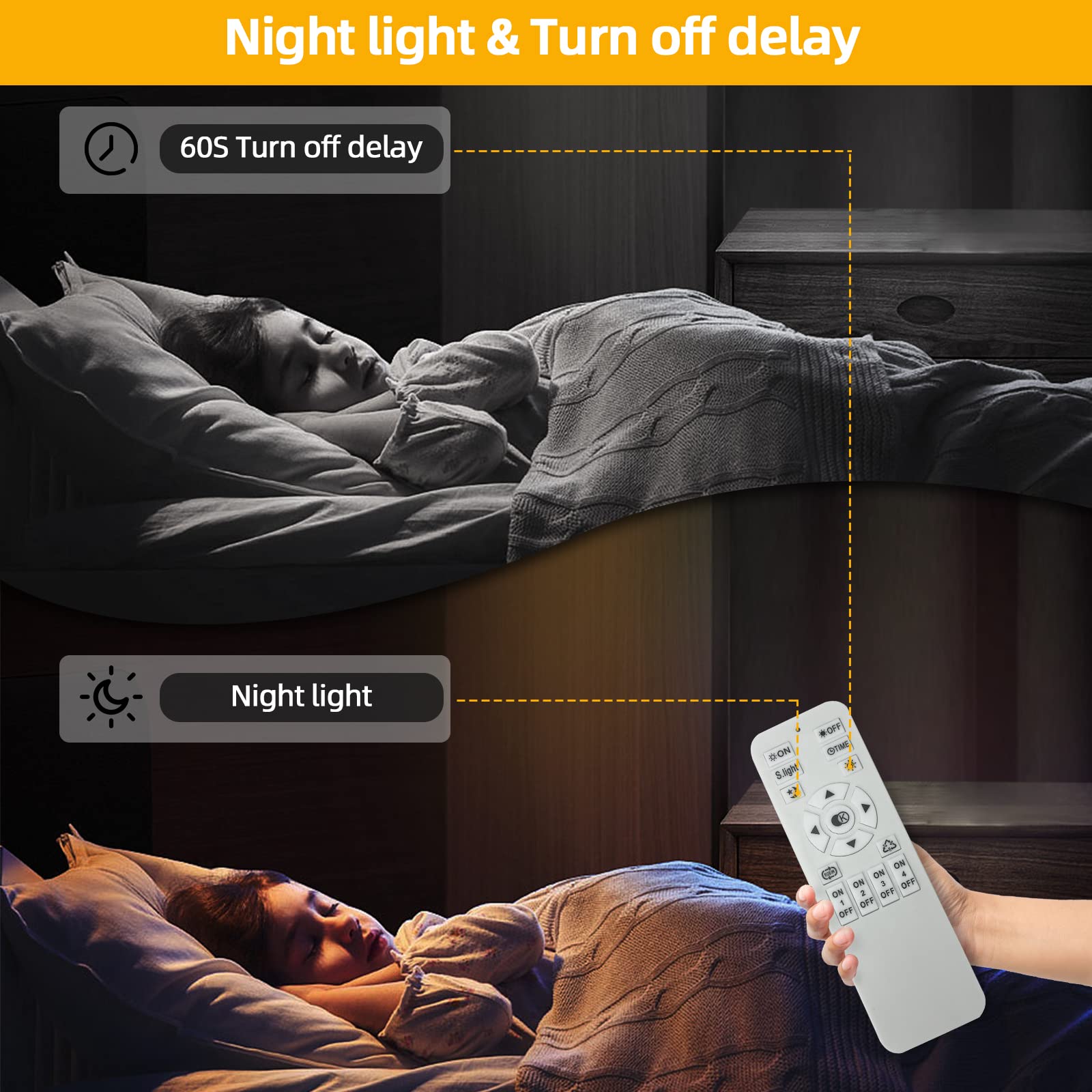 Dimmable Modern 4-Ring Square LED Ceiling Light with Remote Control - 48W Chrome Acrylic Lighting Fixture for Living Room, Dining Room, Kitchen & Office - Perfect for Ambient Lighting and Home Decor