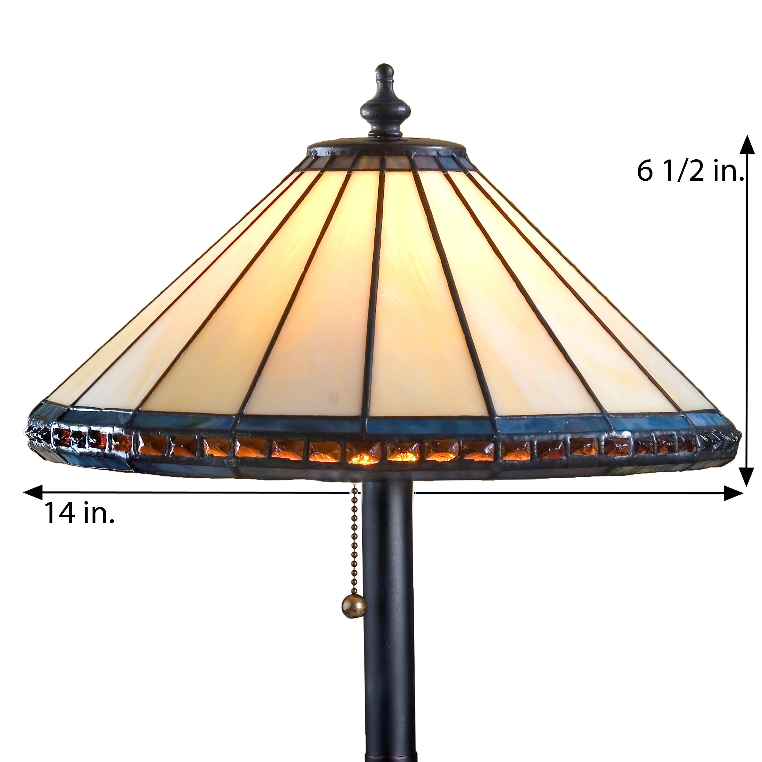 Small Tiffany Stained Glass Table Lamp - Ivory Blue Amber J Devlin Lam 646 TB for Desk, Bedroom, Nightstand & Living Room | Elegant Home Decor Accent Lighting for Reading & Relaxation