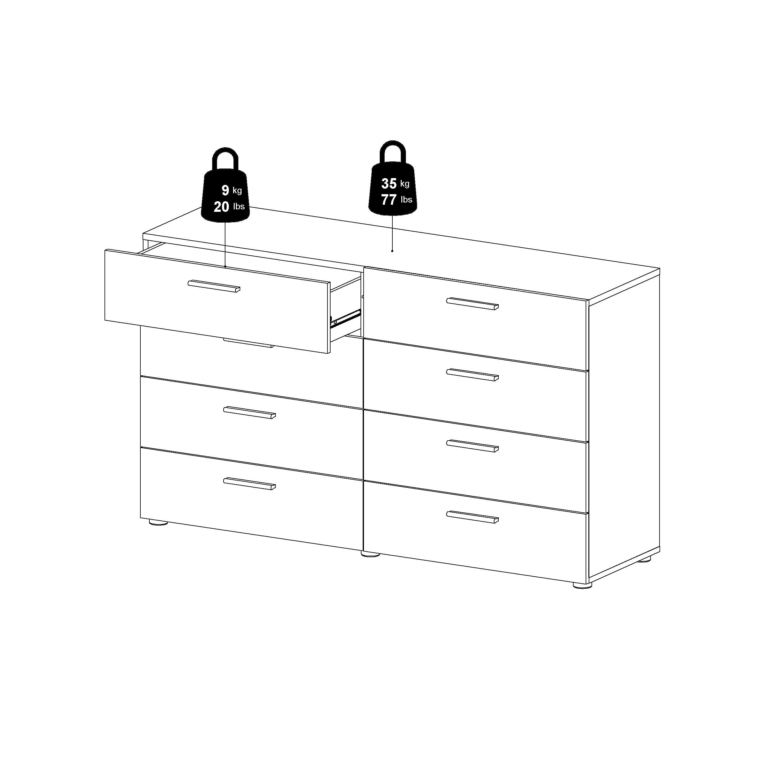 Tvilum 8-Drawer Double Dresser - Black Woodgrain Finish, Sturdy Bedroom Storage Furniture for Clothes & Accessories | Perfect for Master Bedroom, Guest Room & Dorm Organization