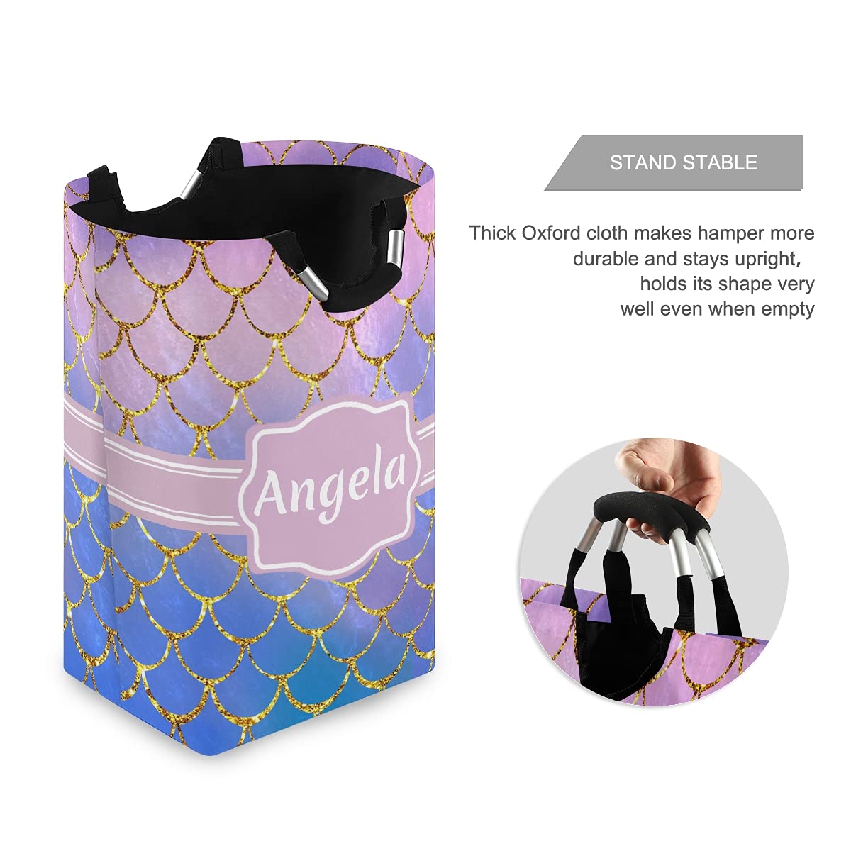 DOMIKING Custom Laundry Hamper - Personalized Collapsible Storage Basket with Mermaid Scales Design, Kids Room Organizer for Clothes, Toys & Dorm Essentials | Perfect for Nursery, Bedroom & College Dorm Organization