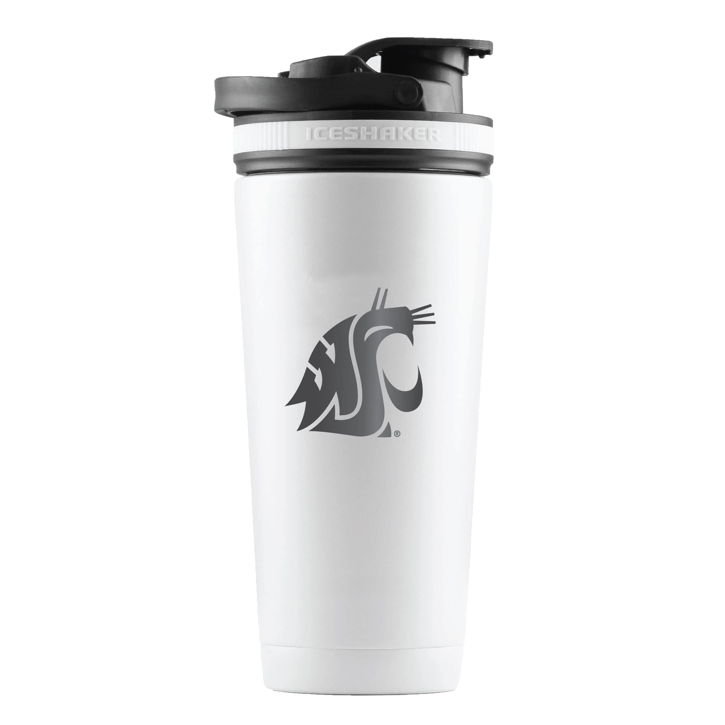 NCAA 26oz Insulated Tumbler with Etched School Logo - White Stainless Steel Ice Shaker Cup for Sports Fans, Gym & Outdoor Activities