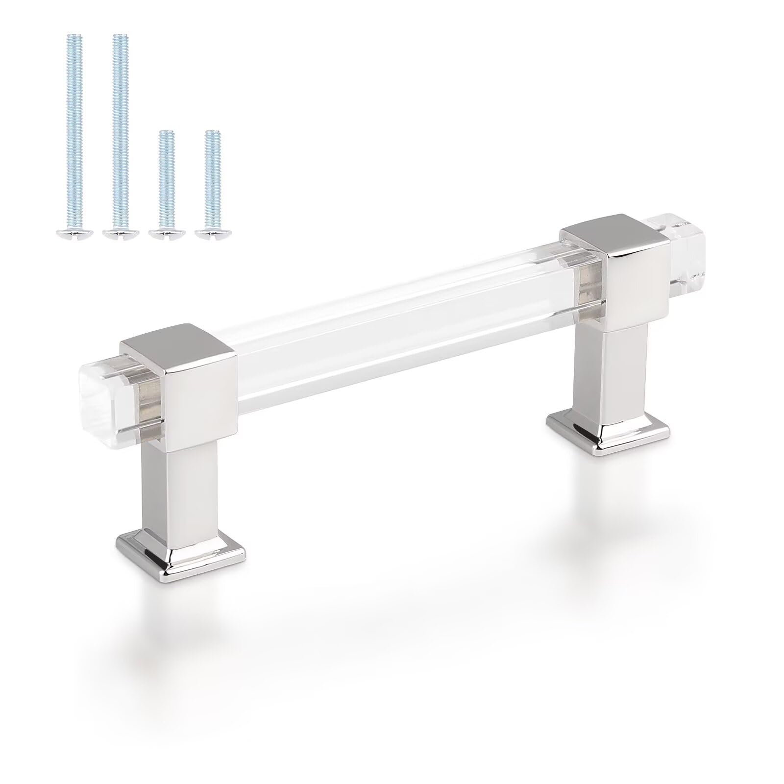 30 Pack Cabinet Pulls with Square Acrylic Tube - 3.5 Inch Adjustable Kitchen Cabinet Handles - Polished Chrome Zinc Alloy Drawer Pulls for Bedroom, Bathroom & Kitchen Cabinets - Easy Installation & Modern Home Upgrade