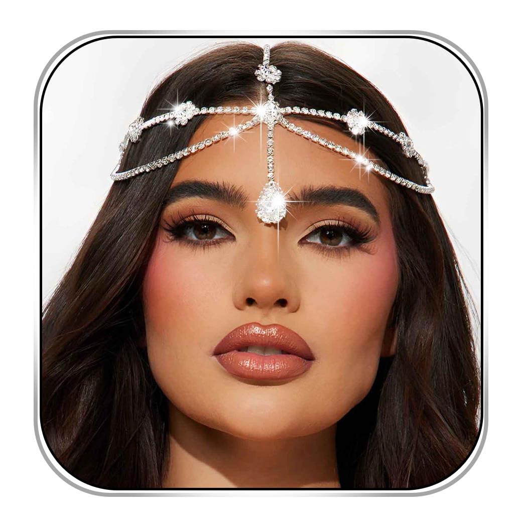 Sparkling Rhinestone Head Chain Jewelry - Elegant Crystal Wedding Hair Accessory for Brides & Prom - Women's Boho Headpiece for Holidays & Special Occasions - Perfect for Weddings, Parties & Festive Events