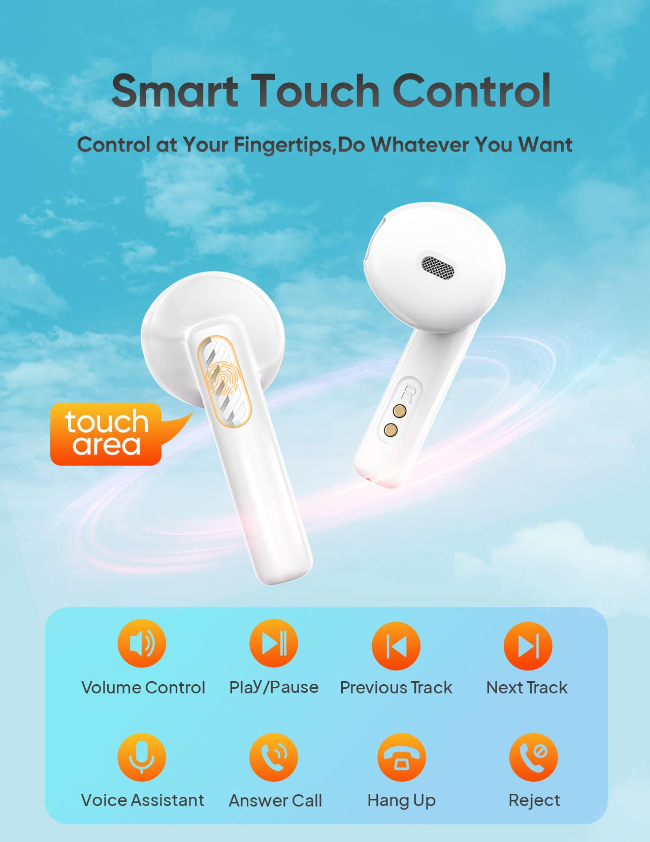 Wireless Earbuds Bluetooth 5.3 Headphones - 50H Playtime, Deep Bass Stereo Sound, LED Power Display, IPX7 Waterproof with Mic - Perfect for Workouts, Commuting & Travel (Compatible with Android/iOS Phones)