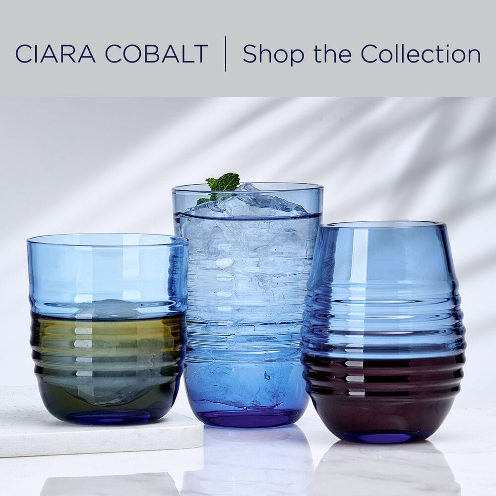 Ciara Cobalt Blue Set of 4 Double Old Fashioned Whiskey Glasses - Perfect for Bourbon, Scotch & Cocktail Drinking at Home Bar or Party Gifts
