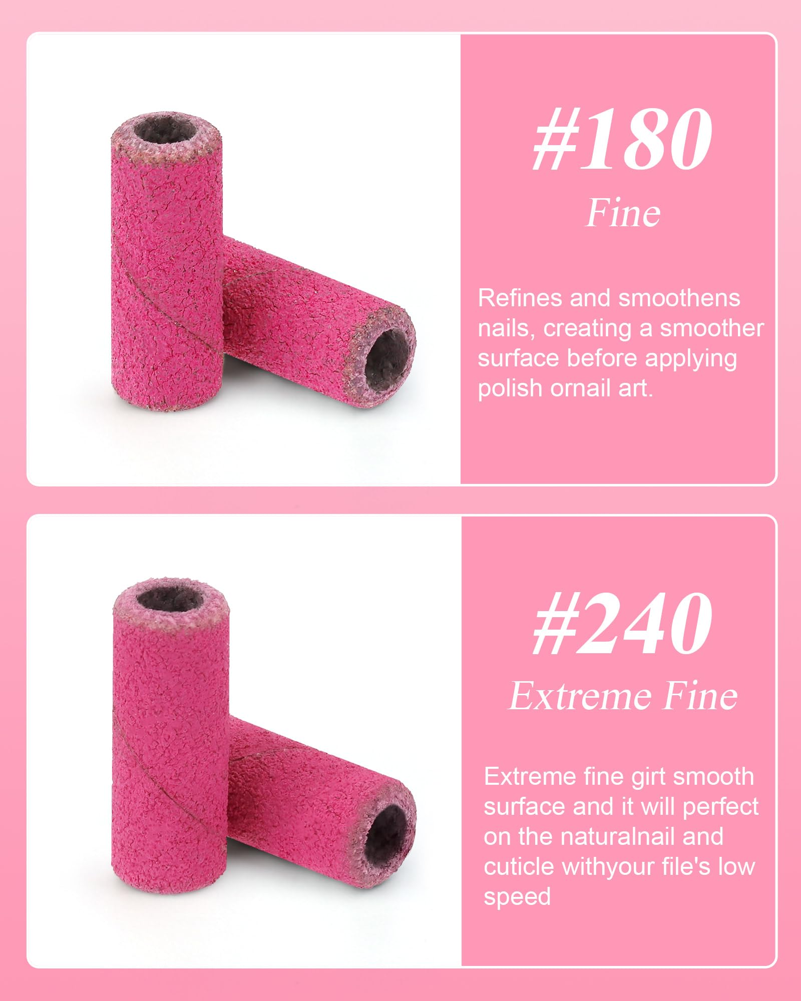 100 Pcs Mini Sanding Bands 240 Grit for Nail Drill - 3.1mm Mandrel Bit for Acrylic, Natural & Gel Nails - Rose Red | Perfect for Manicures, Pedicures & Nail Art at Home or Salon