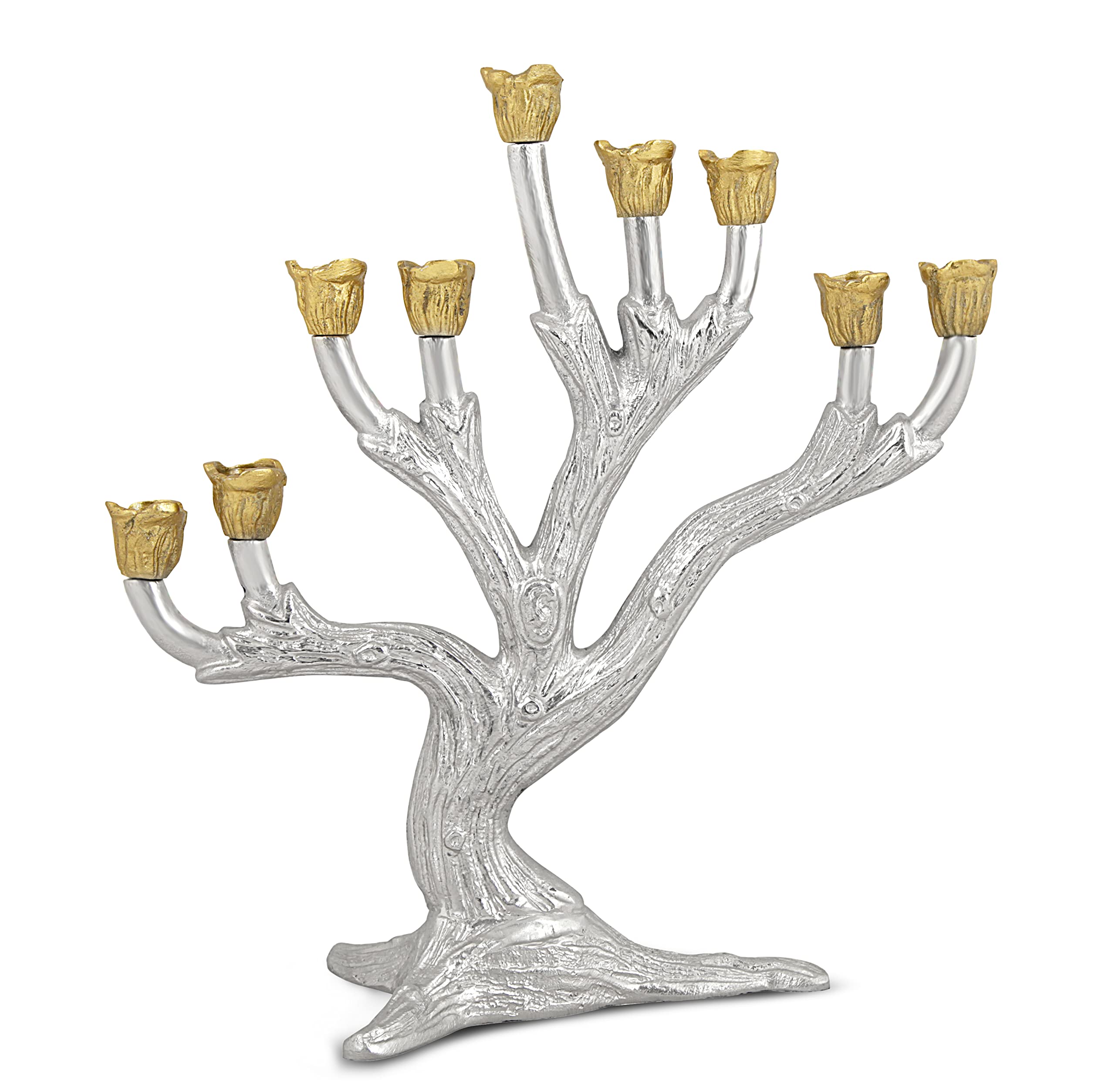 Exquisite Olive Tree Menorah - High Polish Nickel Plated with Brass Cups for Hanukkah | Elegant Jewish Holiday Decor for Home & Synagogue