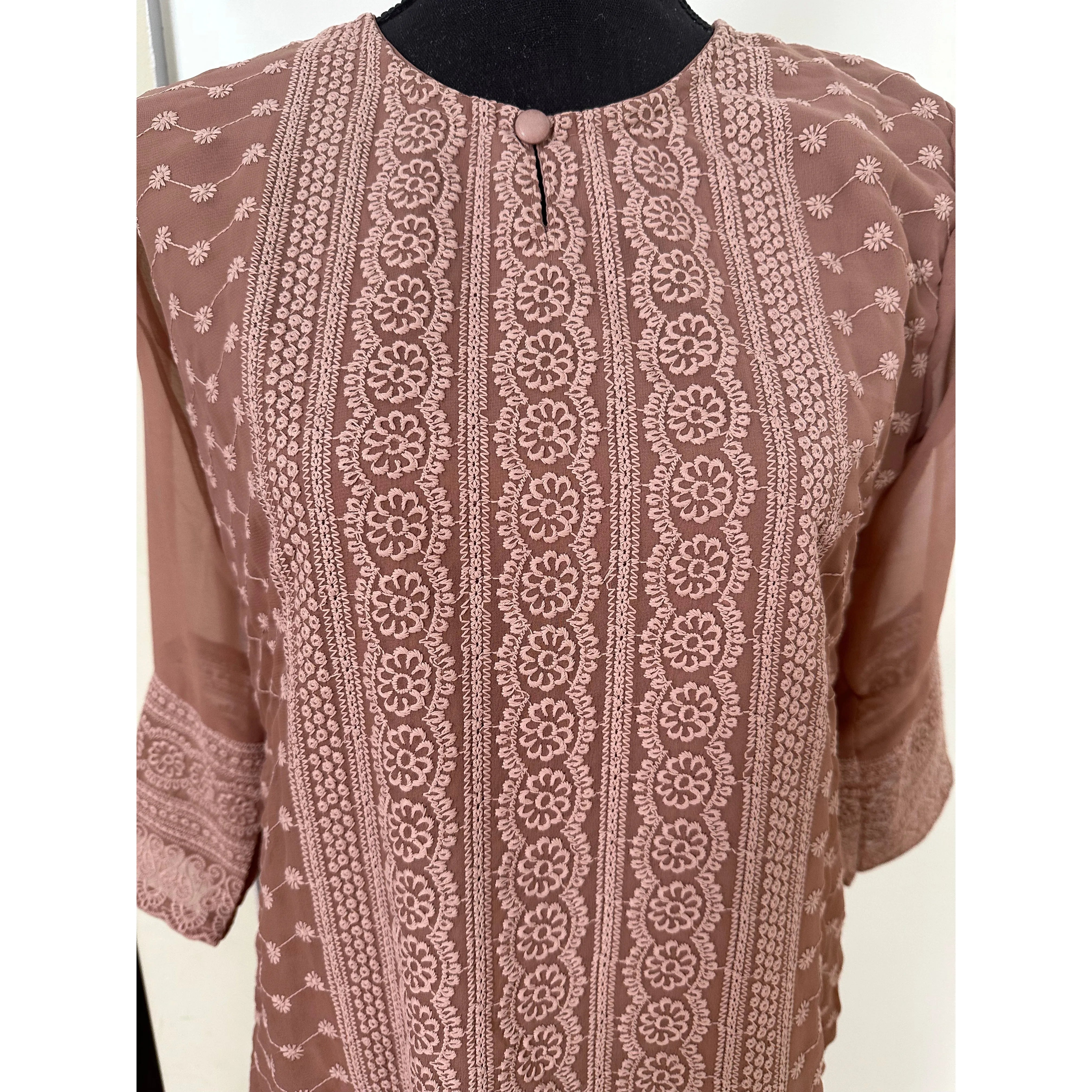 Light Brown Lakhnavi Kurta for Women - Elegant Traditional Indian Tunic - Perfect for Festivals, Weddings & Casual Wear