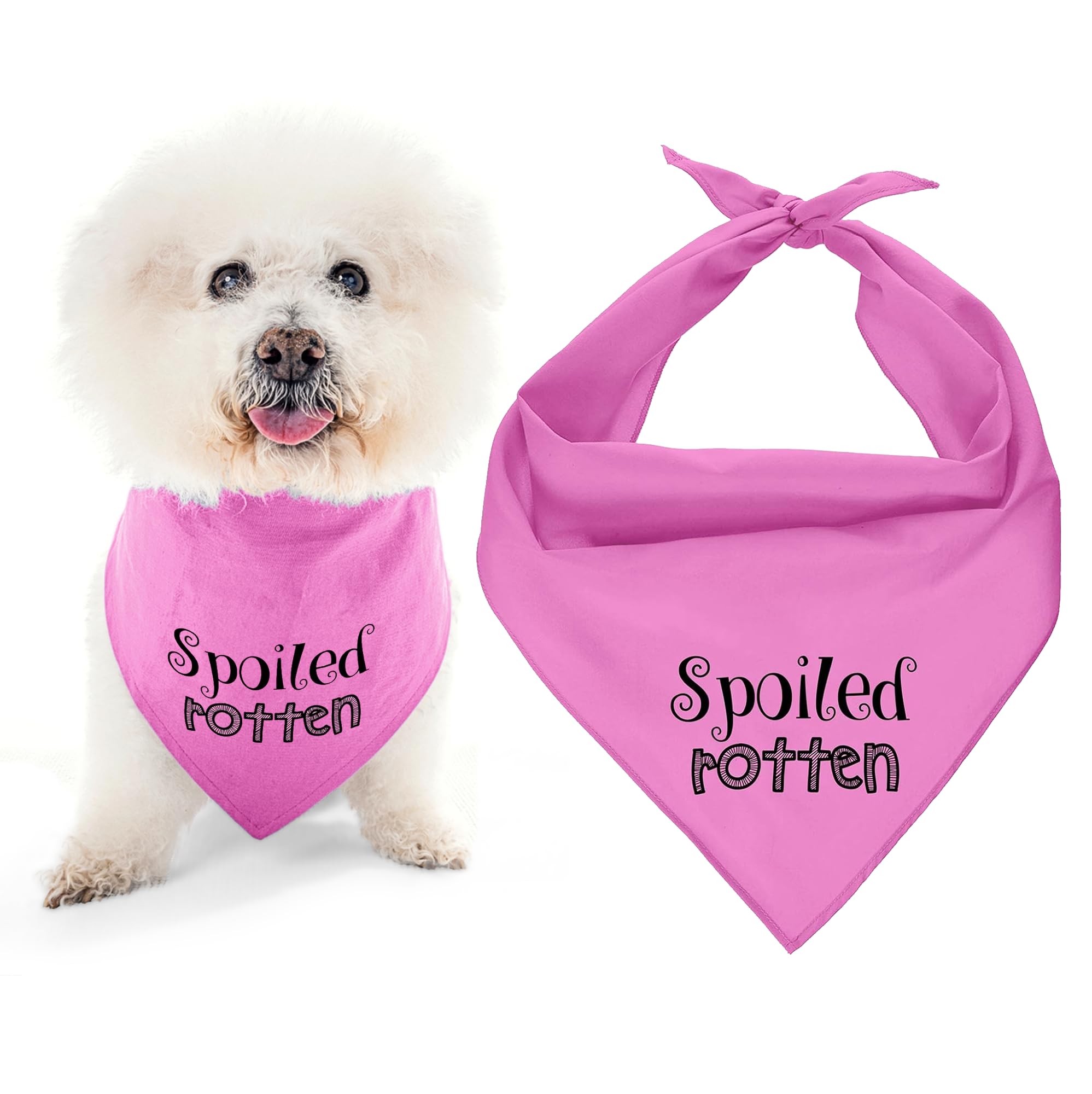 Adjustable 'Spoiled Rotten' Printed Dog Bandana - Parisian Style Pet Scarf for Small Dogs & Cats - Pink Triangle Bib Handkerchief for Pets - Perfect for Birthdays, Photos & Daily Fashion