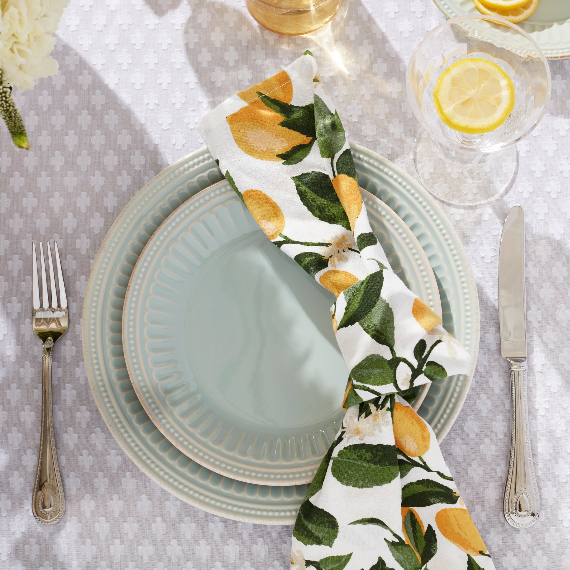 French Perle Groove Ice Blue 12-Piece Dinnerware Set - Elegant Tableware for Formal Dining, Entertaining & Special Occasions