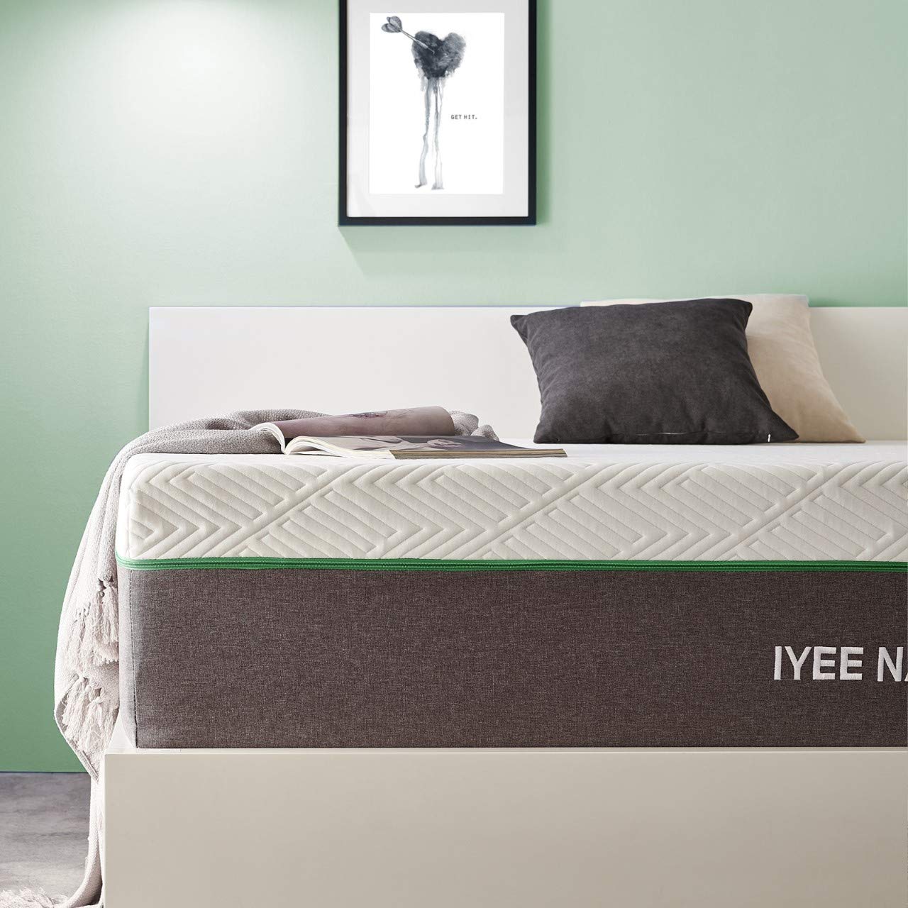 IYEE NATURE 12 Inch Queen Size Cooling-Gel Memory Foam Mattress - Medium Firm, CertiPUR-US Certified, Bed in a Box (80”x60”x12”), Grey - Perfect for Hot Sleepers & Pressure Relief in Bedrooms, Guest Rooms & Dorms